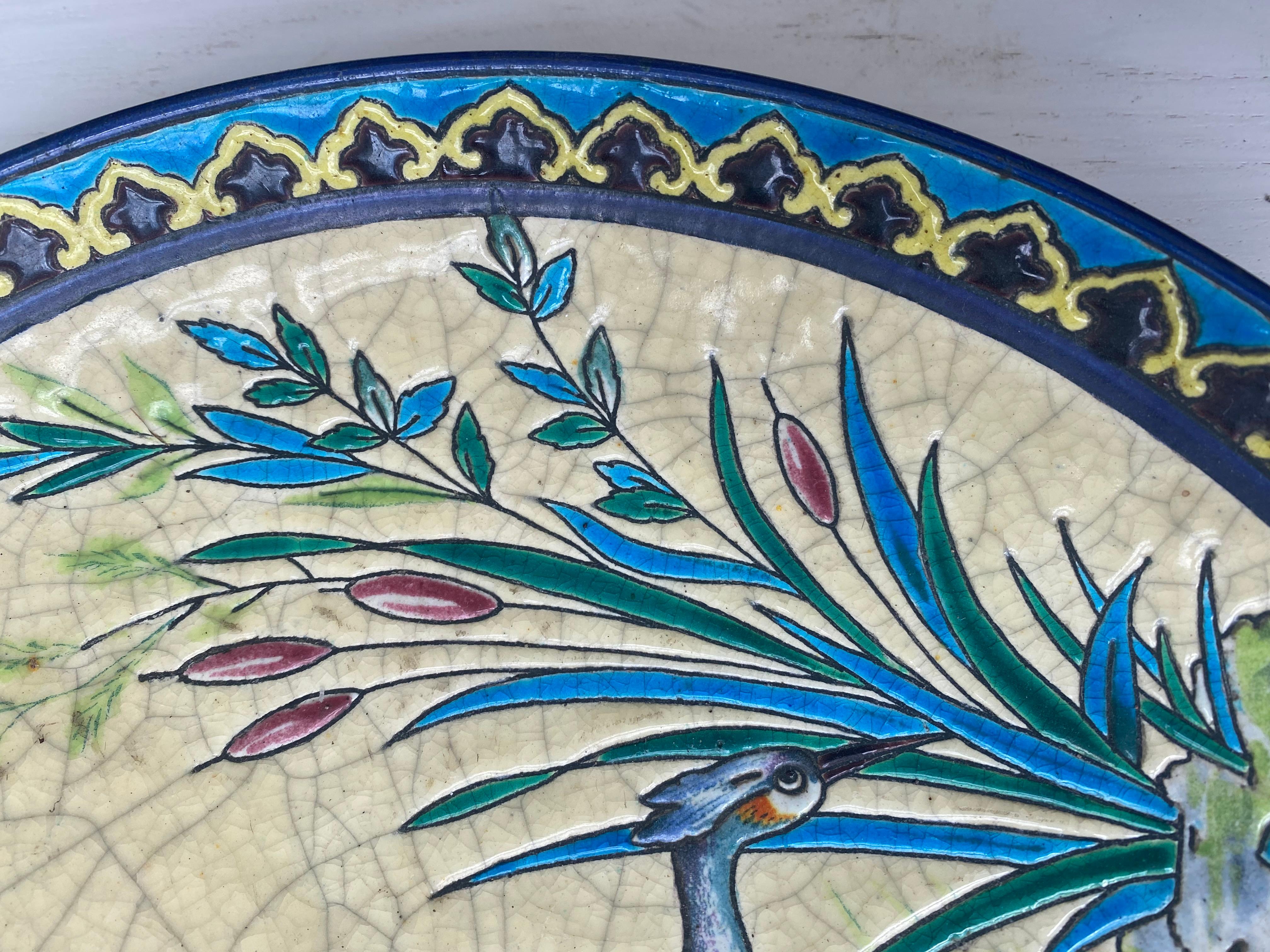 French Longwy Ceramic Charger Plate Hand Painted For Sale