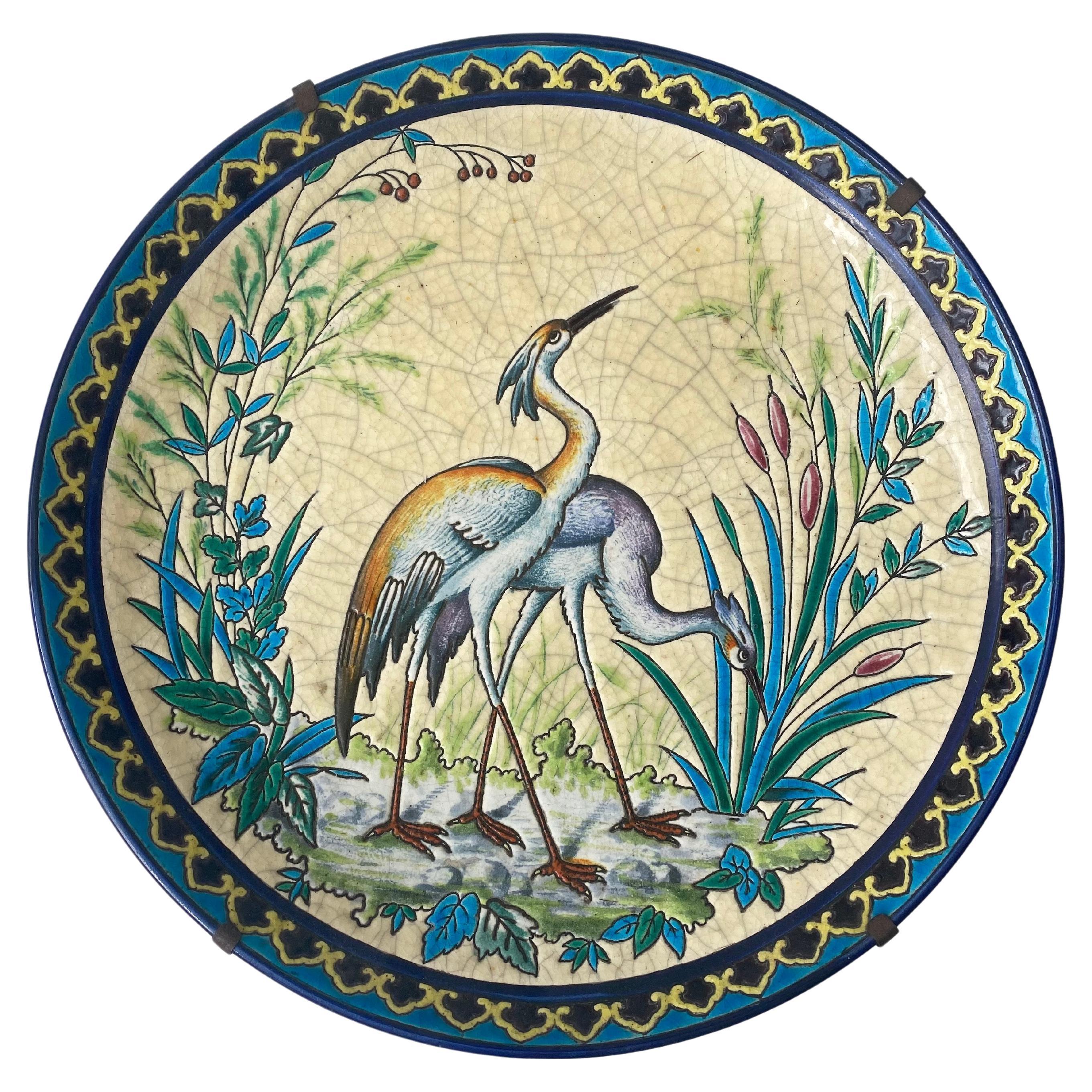 Longwy Ceramic Charger Plate Hand Painted For Sale