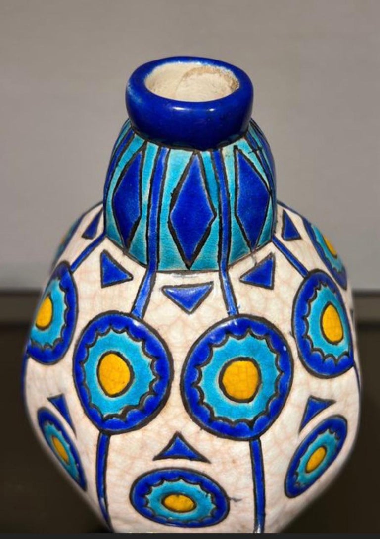Cloissoné Longwy Cloisonné Ovid Shaped Vase Unique French Art Deco For Sale