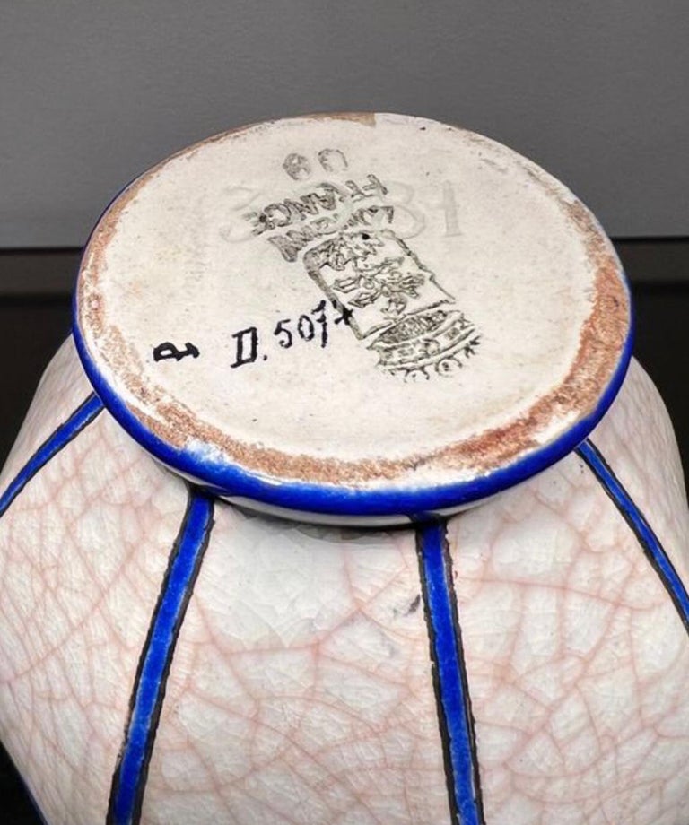Ceramic Longwy Cloisonné Ovid Shaped Vase Unique French Art Deco For Sale