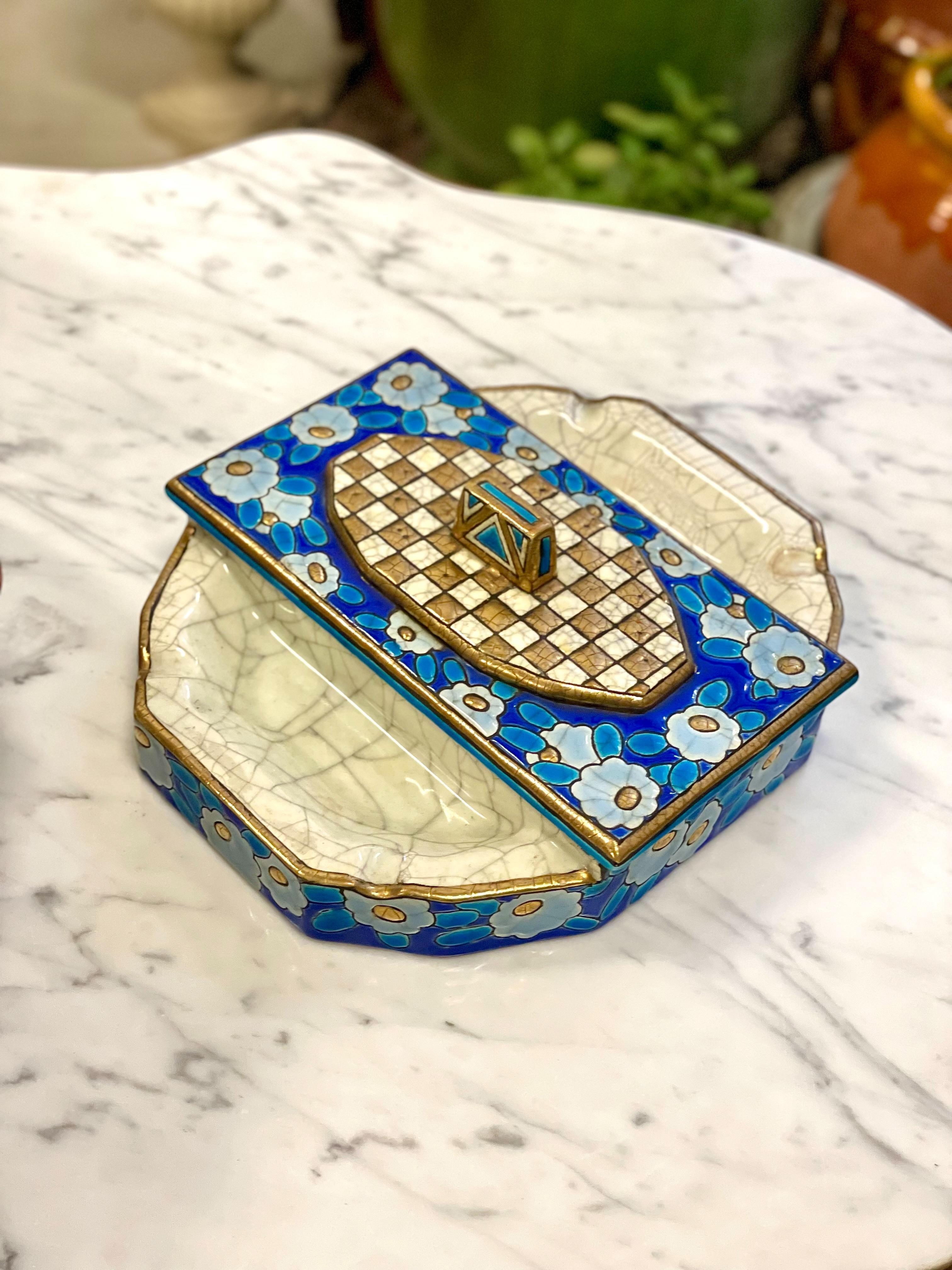 Catchall con Tapa Floral Esmaltado Longwy en venta 6