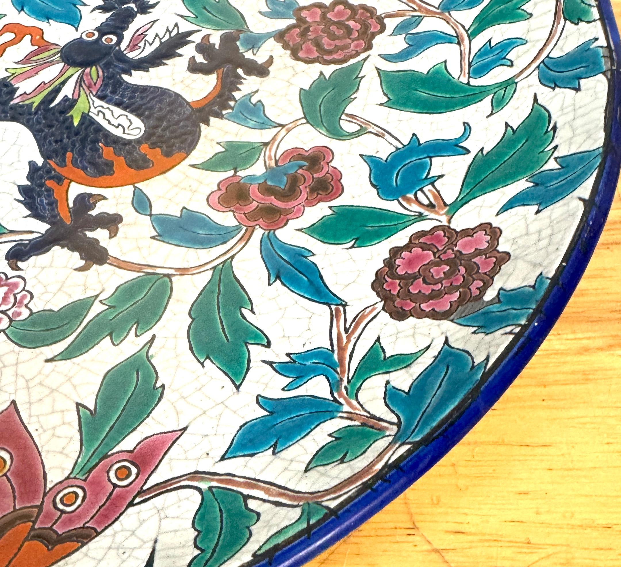 Longwy Faience Cloisonné-Style Enamel Charger Dragon, Peonies, & Butterflies For Sale 4