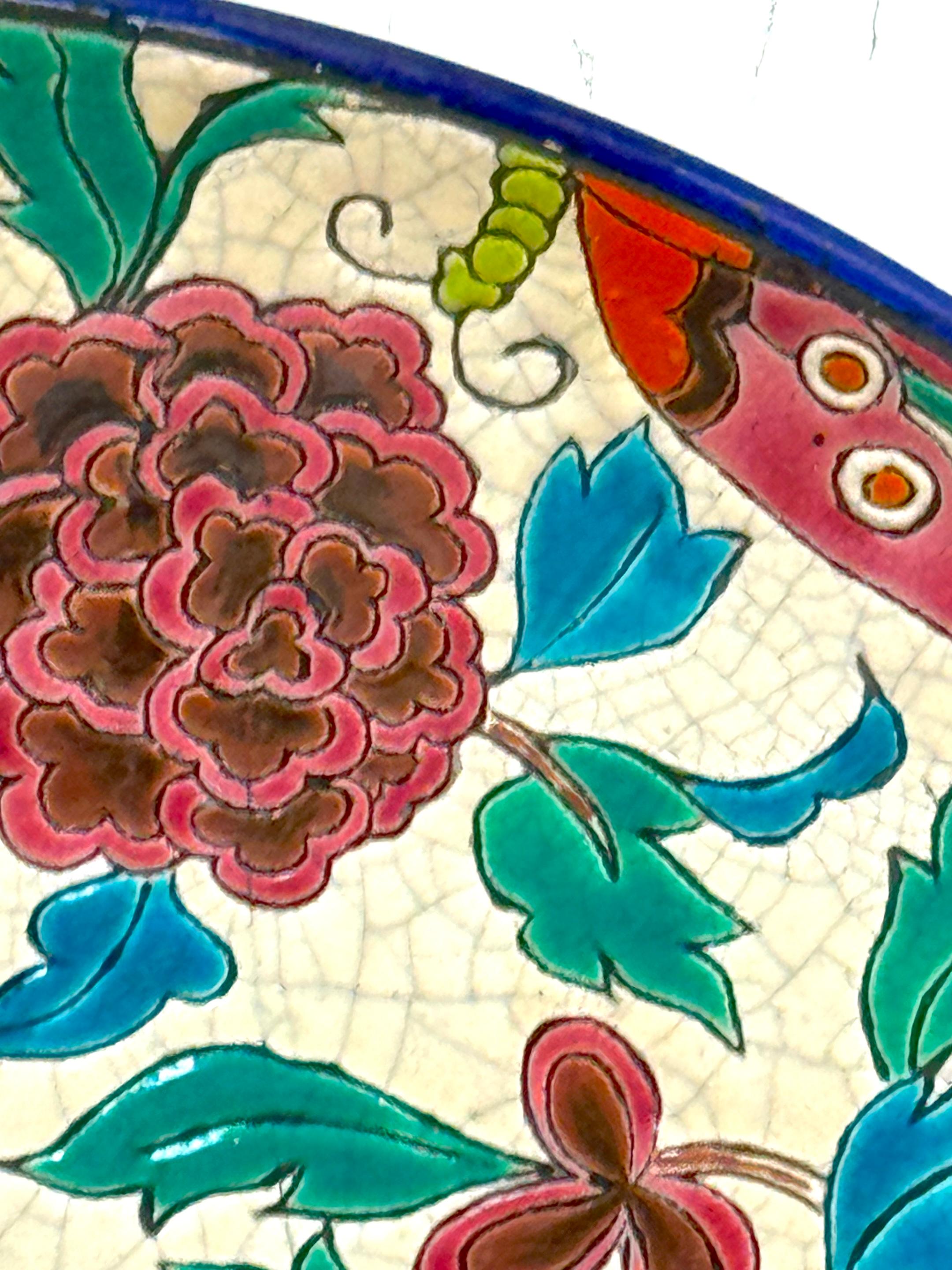 Longwy Faience Cloisonné-Style Enamel Charger Dragon, Peonies, & Butterflies For Sale 1