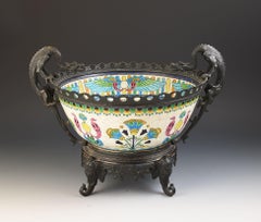 Longwy FAIENCE FRENCH AETHSETIC MOVEMENT BRONZE MOUNTED DECORATIVE BOWL C.1885