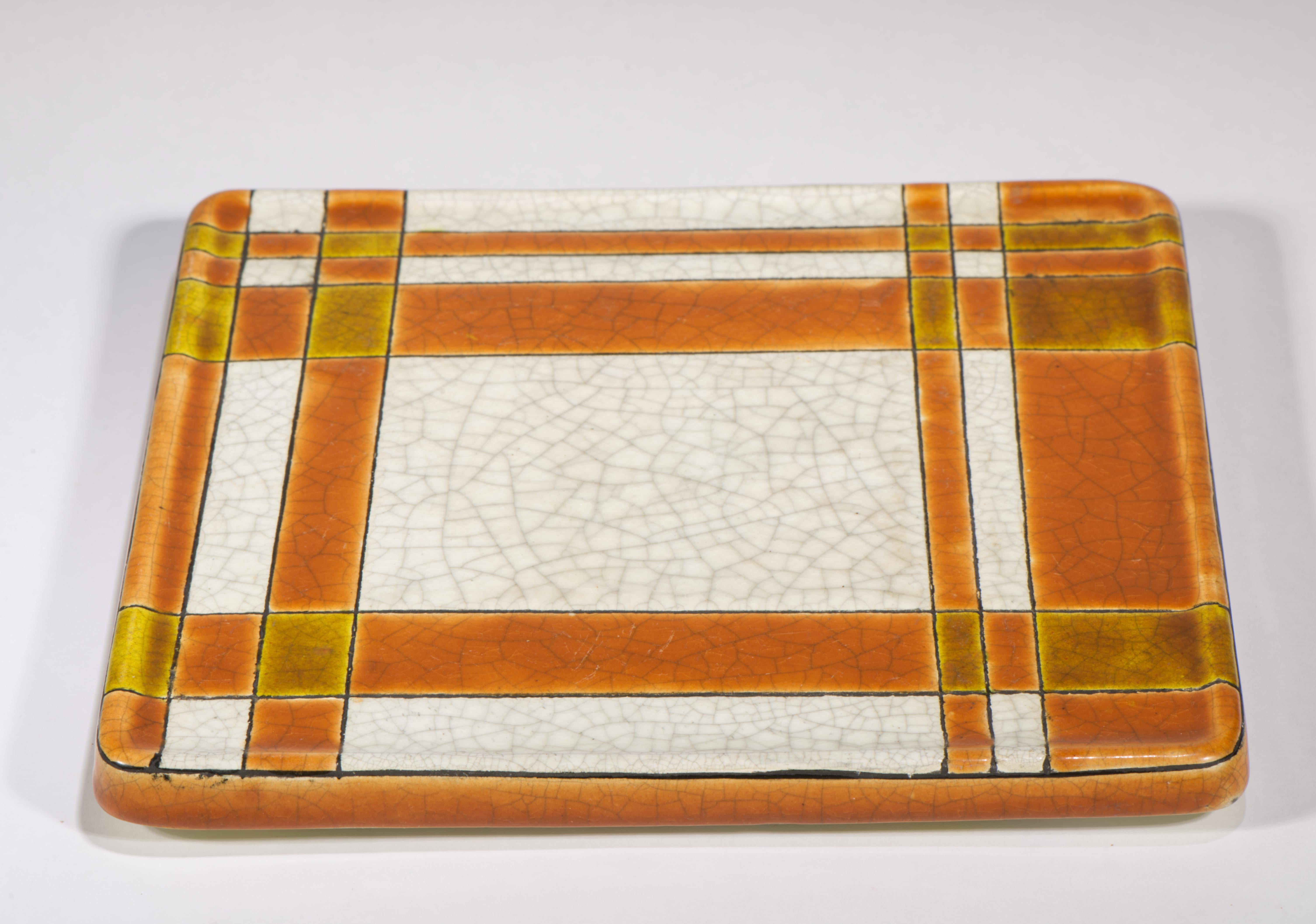 Longwy für Atelier Primavera Keramisches Tablett oder Plakette, Art Deco Frankreich 1920-1936 (Art déco) im Angebot