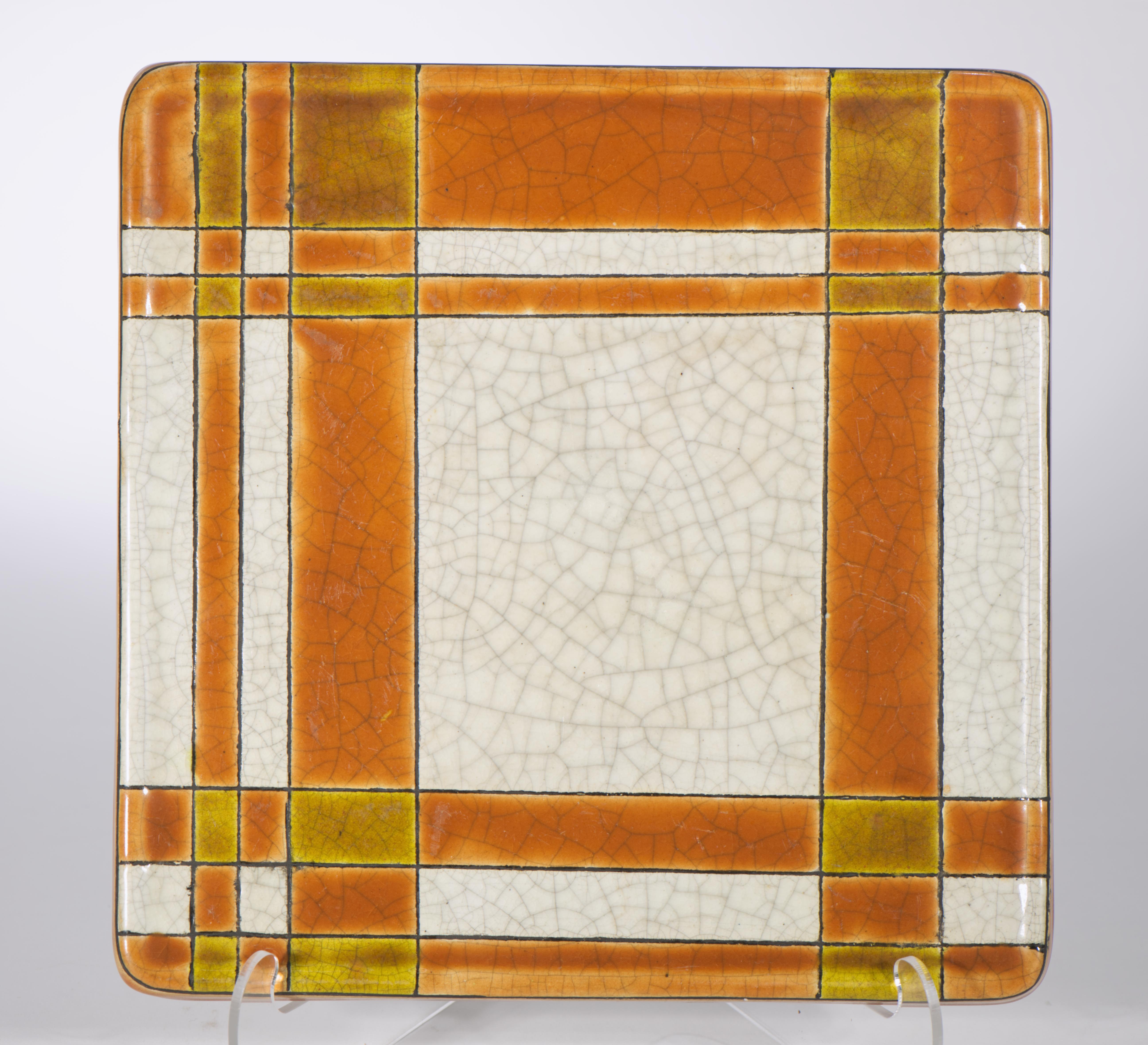 Longwy für Atelier Primavera Keramisches Tablett oder Plakette, Art Deco Frankreich 1920-1936 im Zustand „Gut“ im Angebot in Clifton Springs, NY