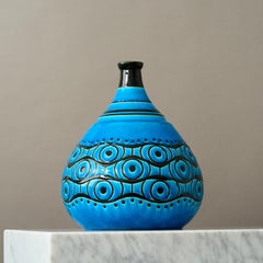 Longwy for Atelier Primavera, Large Blue Ceramic Art Deco Vase, France 1920s.