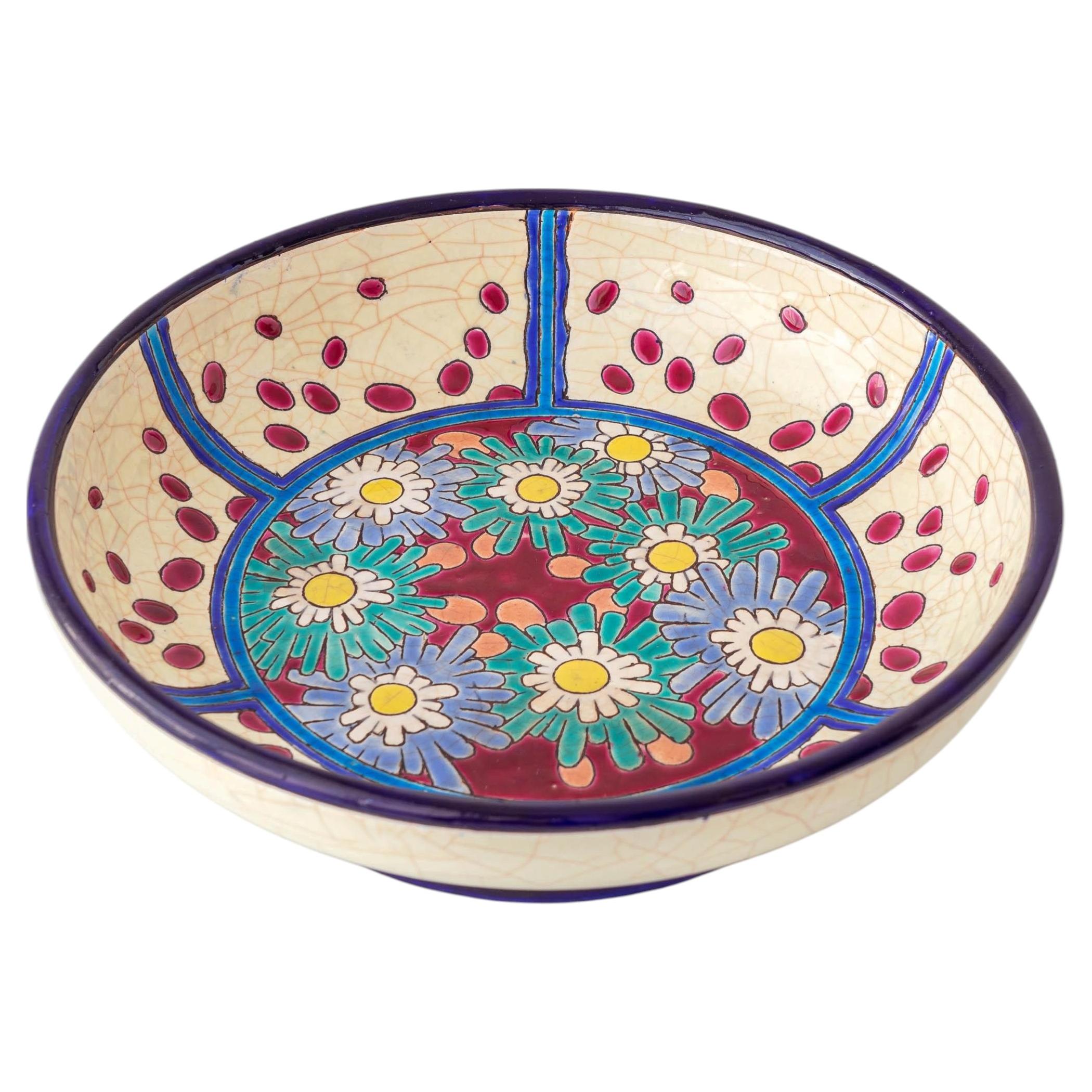 Longwy Francia Art Decó Cuenco de esmalte cloisonné con margaritas, 1930