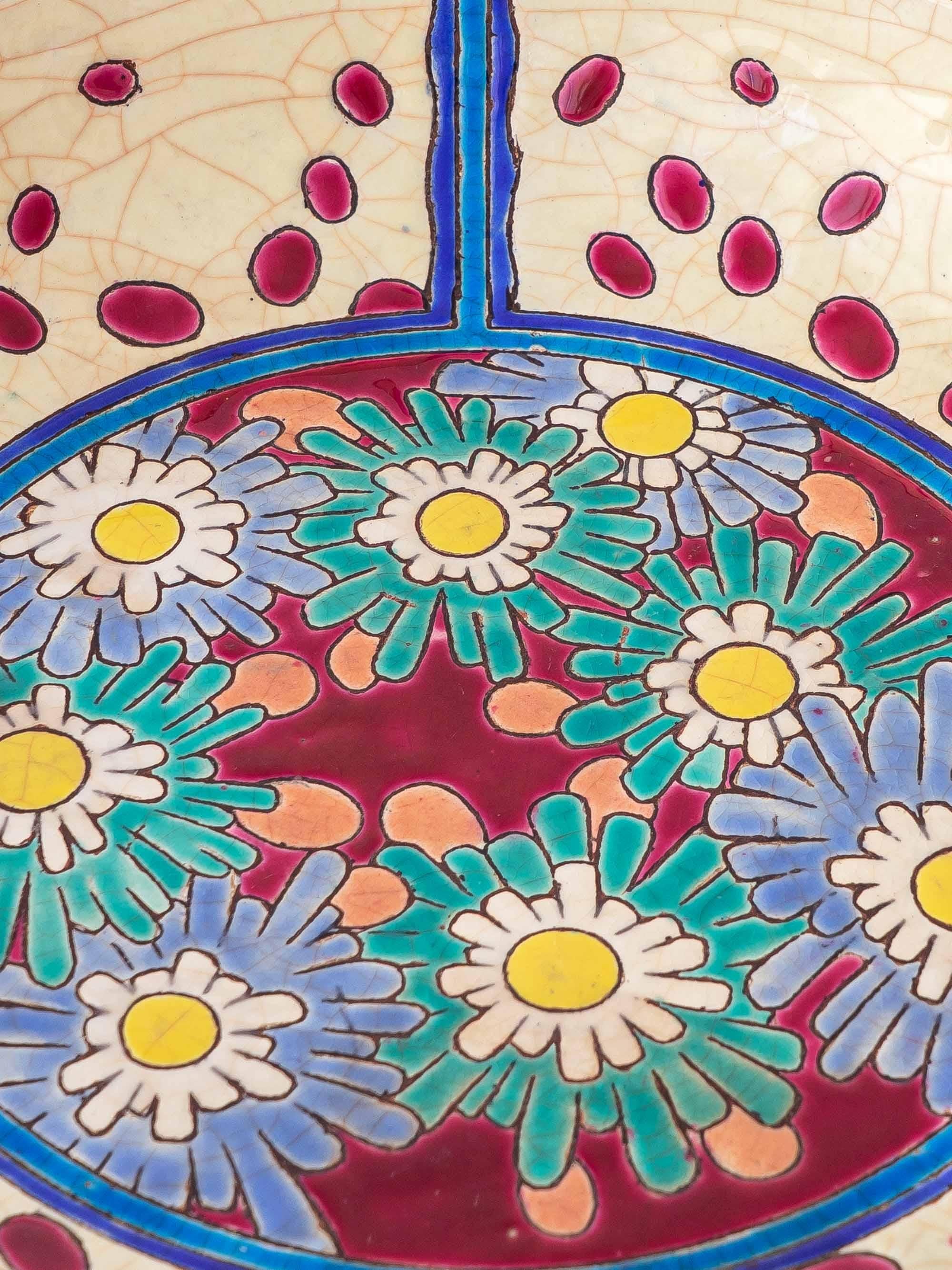 Longwy France Art Deco Cloisonné-Emaille-Schale mit Gänseblümchen, 1930 (Art déco) im Angebot
