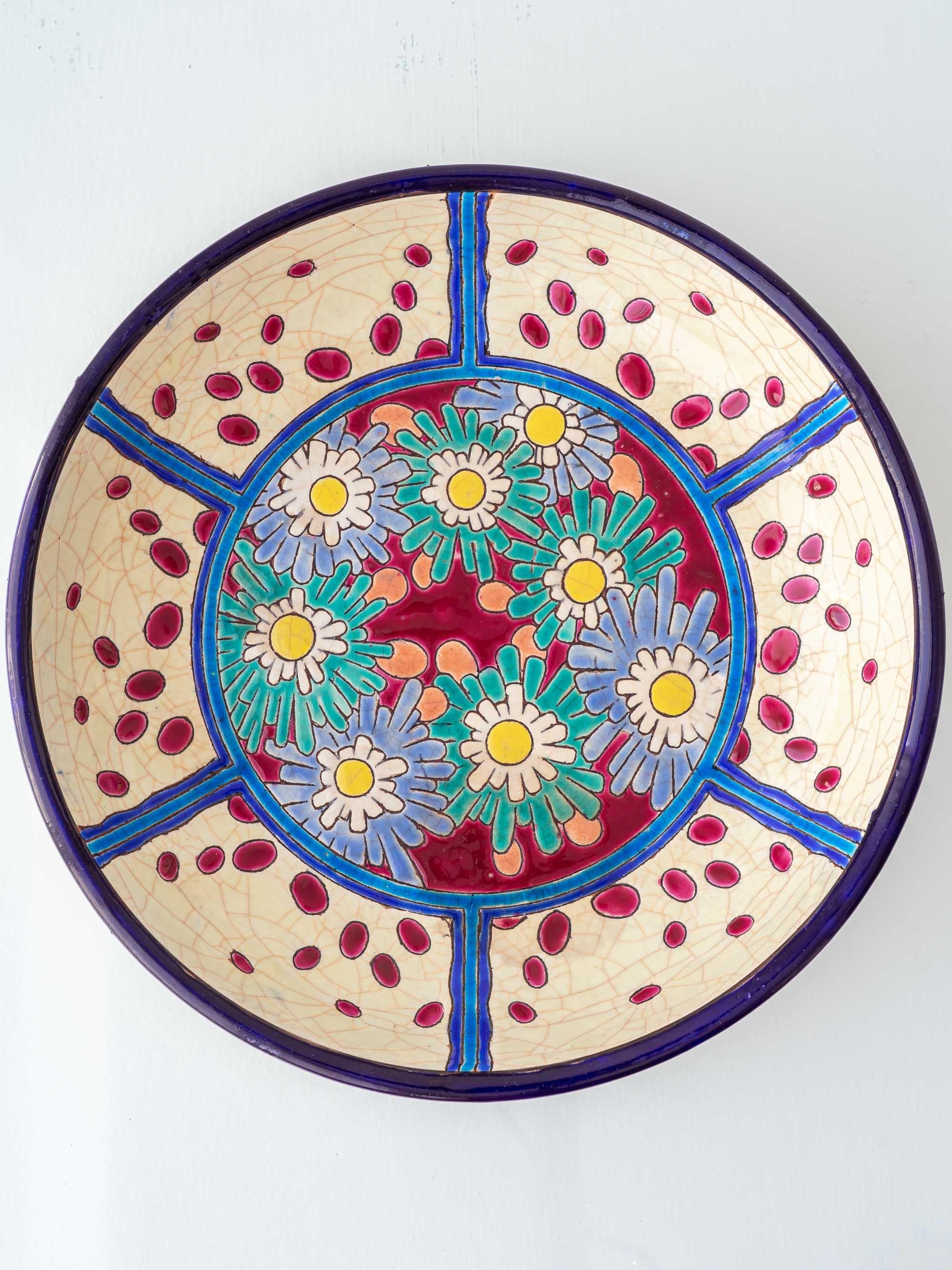Longwy France Art Deco Cloisonné-Emaille-Schale mit Gänseblümchen, 1930 (Französisch) im Angebot