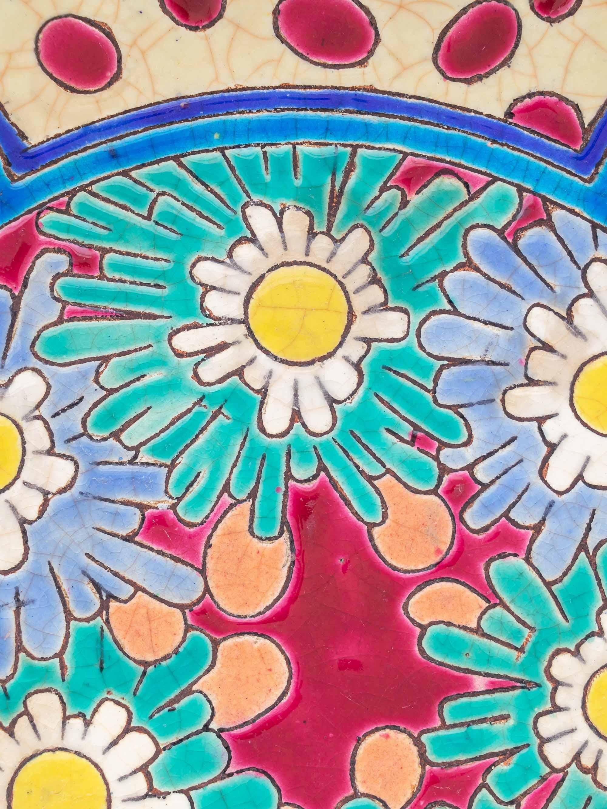 Longwy France Art Deco Cloisonné-Emaille-Schale mit Gänseblümchen, 1930 (Keramik) im Angebot