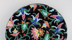 Longwy, France, Art Deco Plate with Hand-Painted Flowers and Foliage, 1920/30s