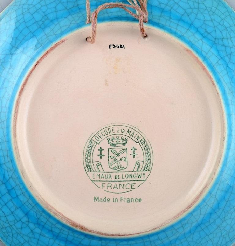 Hand-Painted Longwy, France, Art Deco Plate with the Parisian Coat of Arms and Foliage For Sale