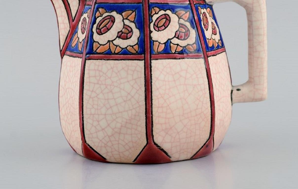 French Longwy, France, Art Deco Teapot in Glazed Stoneware with Flower Decoration