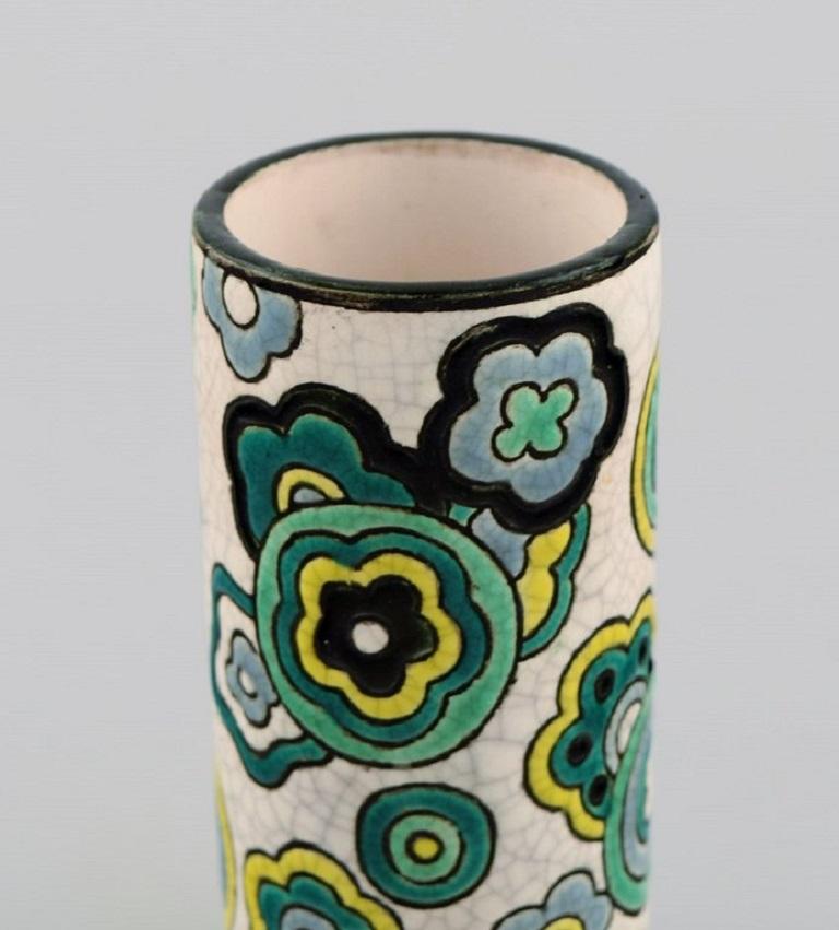 Longwy, France, Art Deco Vase with Hand-Painted Flowers on a Light Background In Excellent Condition In Copenhagen, DK