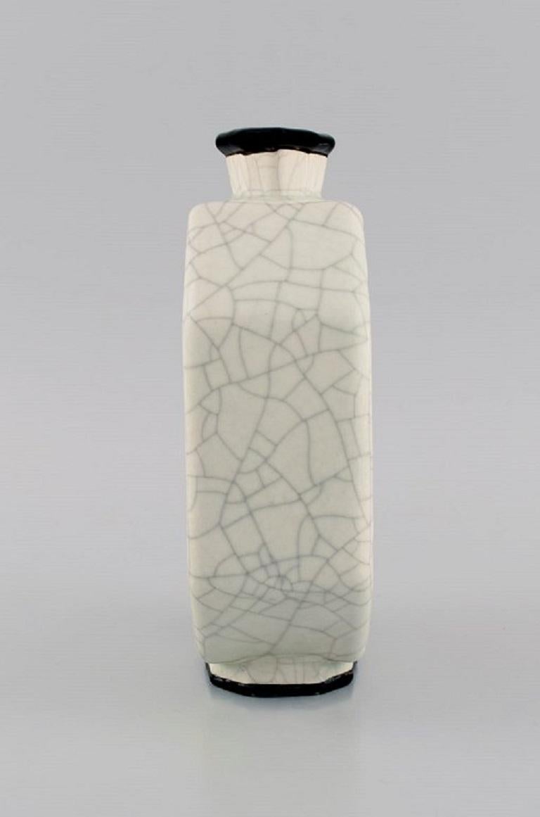 Cloissoné Longwy, France, Art Deco Vase with Hand-Painted Flowers on a Light Background