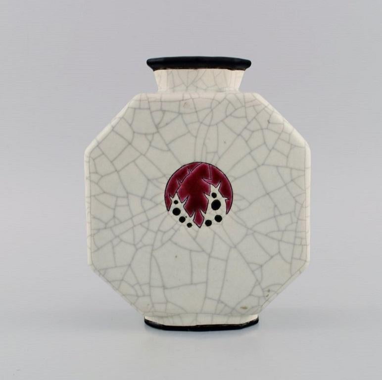 Longwy, France, Art Deco Vase with Hand-Painted Flowers on a Light Background In Excellent Condition In Copenhagen, DK