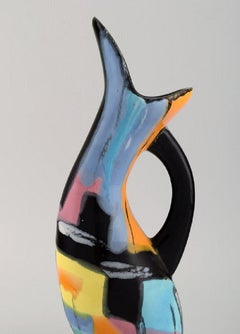 Longwy, France, Pigalle Pitcher in Hand-Painted Glazed Ceramics