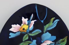 Longwy, France, Troubadour Dish in Glazed Ceramics with Hand-Painted Flowers