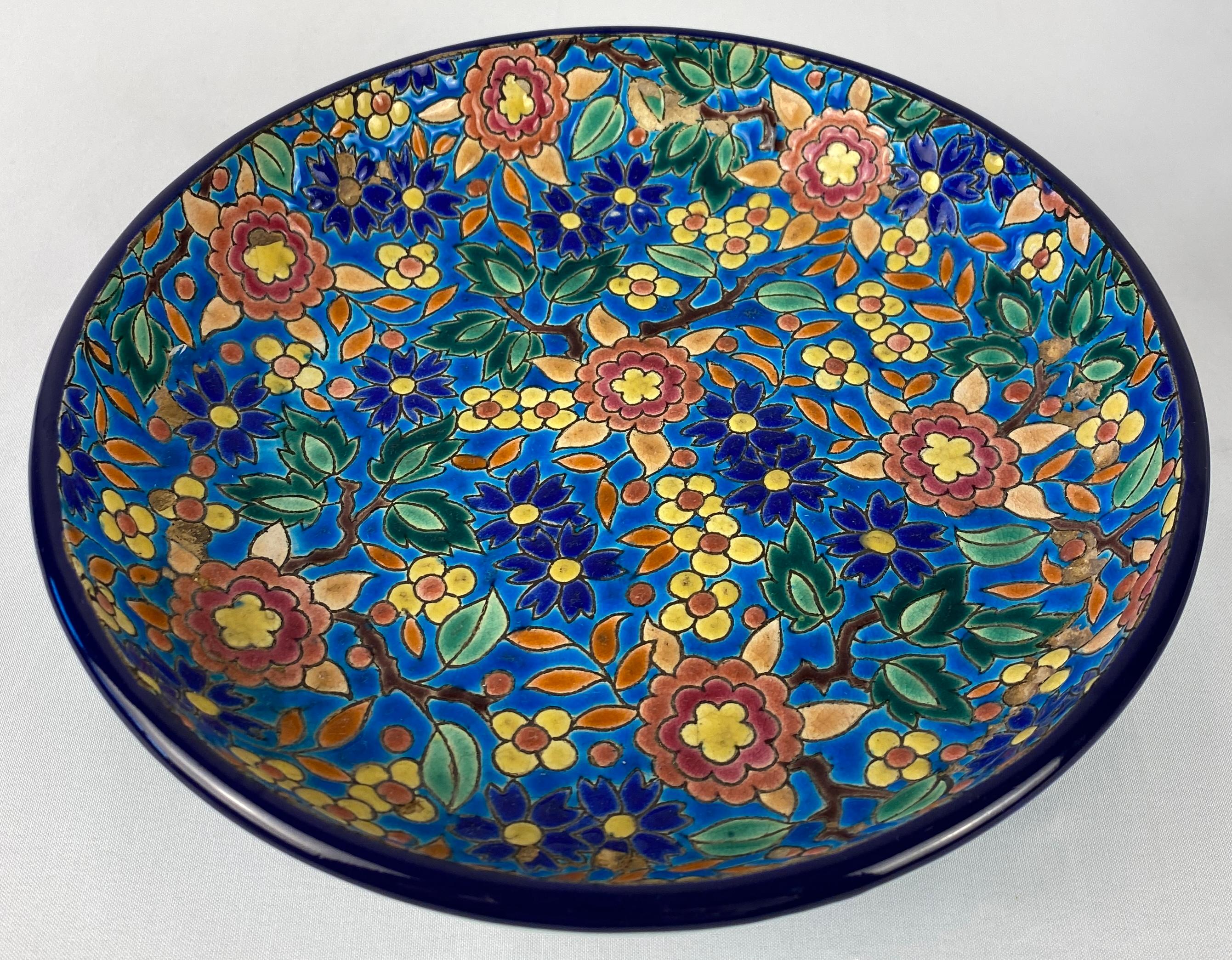 20th Century Longwy French Art Deco Ceramic Bowl For Sale