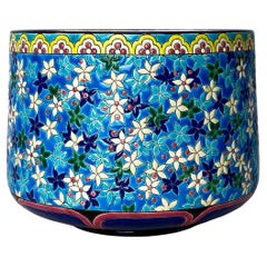 Longwy French Art Deco Cloisonné Enamel Faience Cachepot Jardinière, circa 1930s