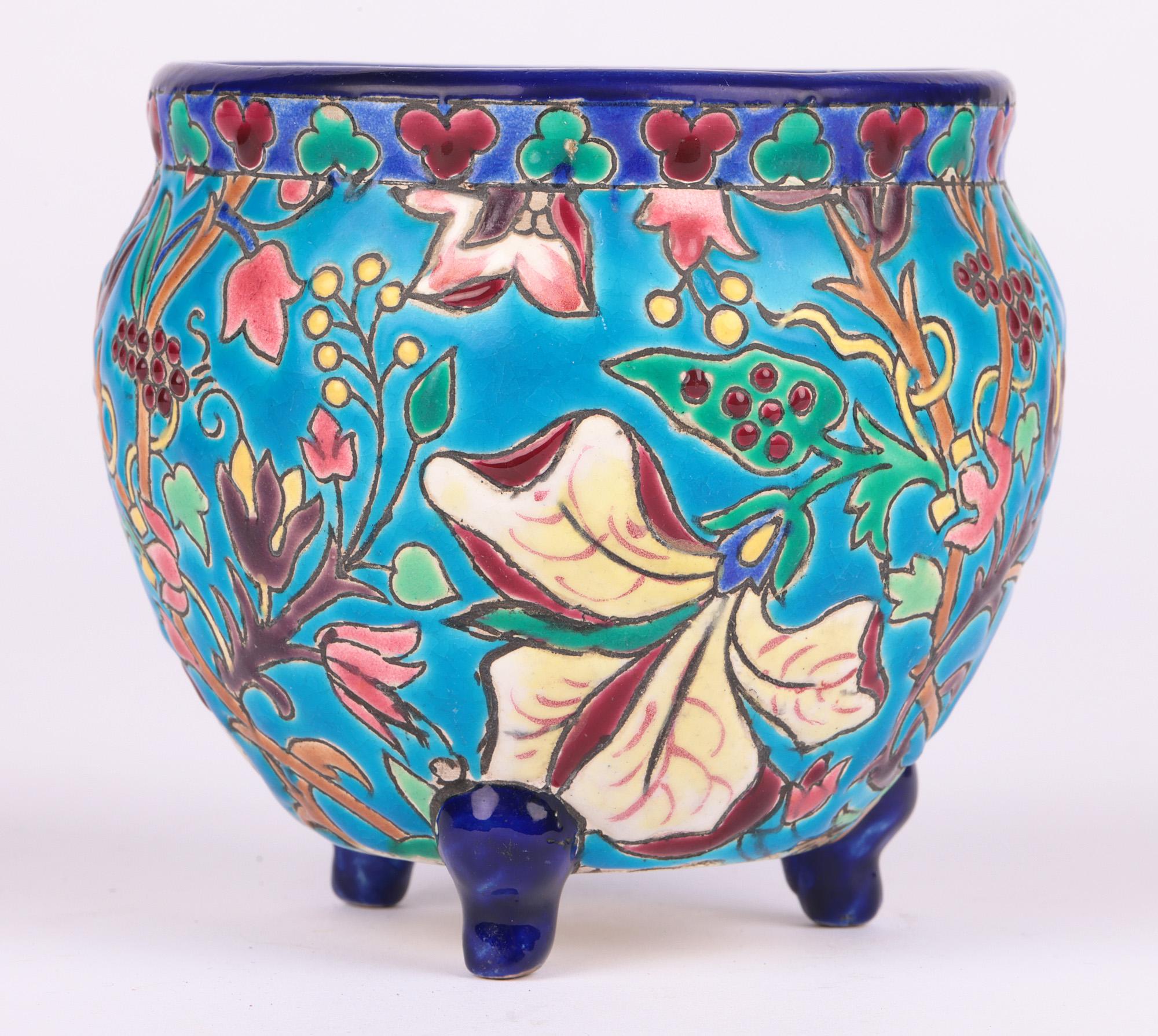 Longwy French Art Deco Majolica Floral Pattern Pottery Vase 5