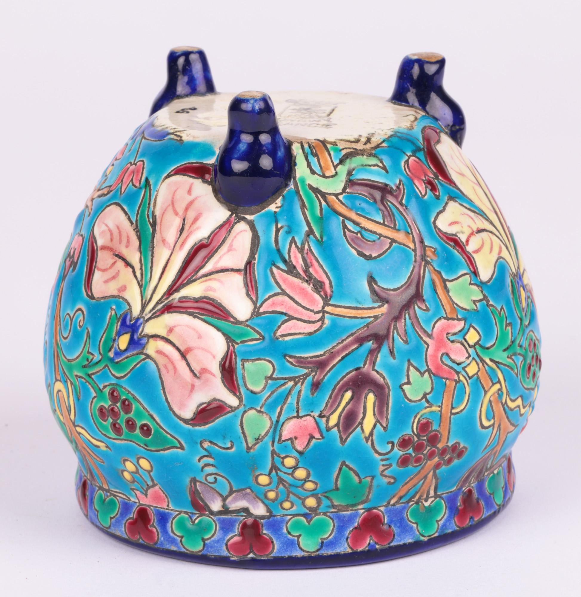Longwy French Art Deco Majolica Floral Pattern Pottery Vase 6