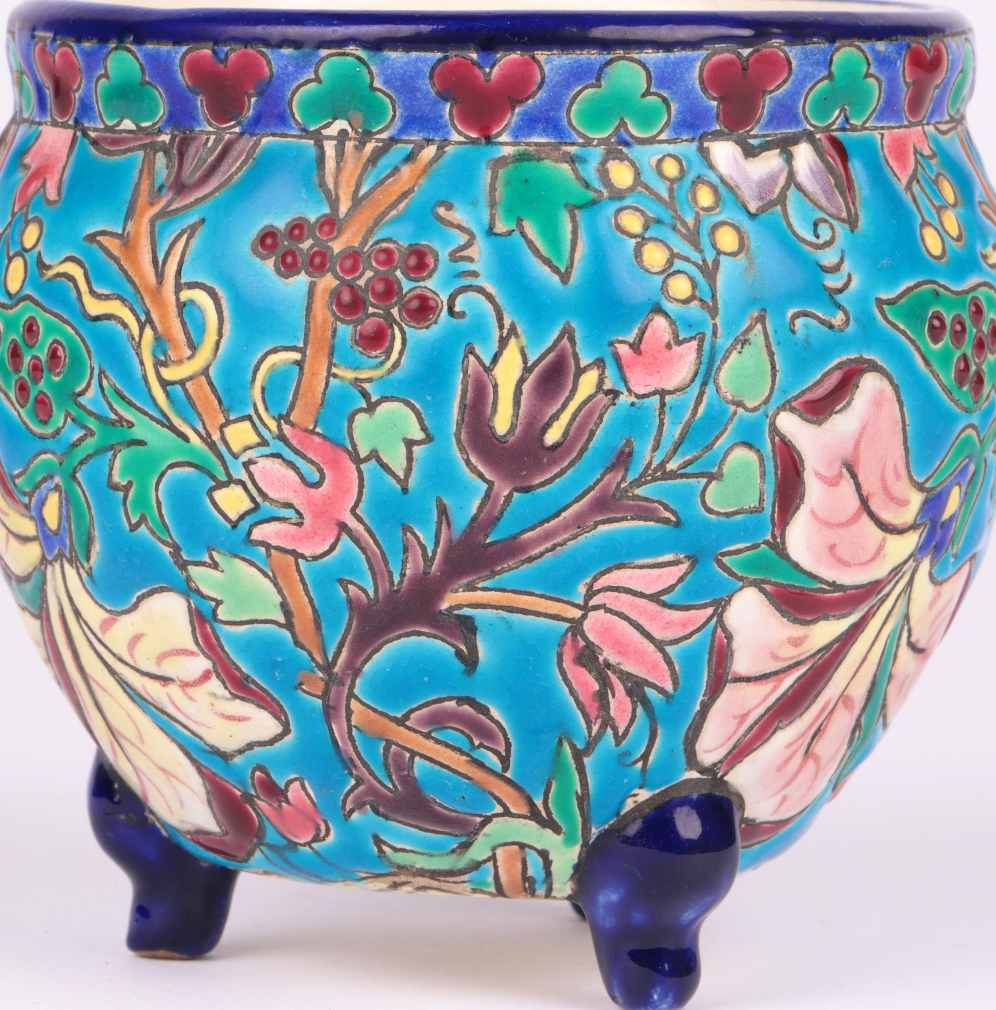 Longwy French Art Deco Majolica Floral Pattern Pottery Vase 7
