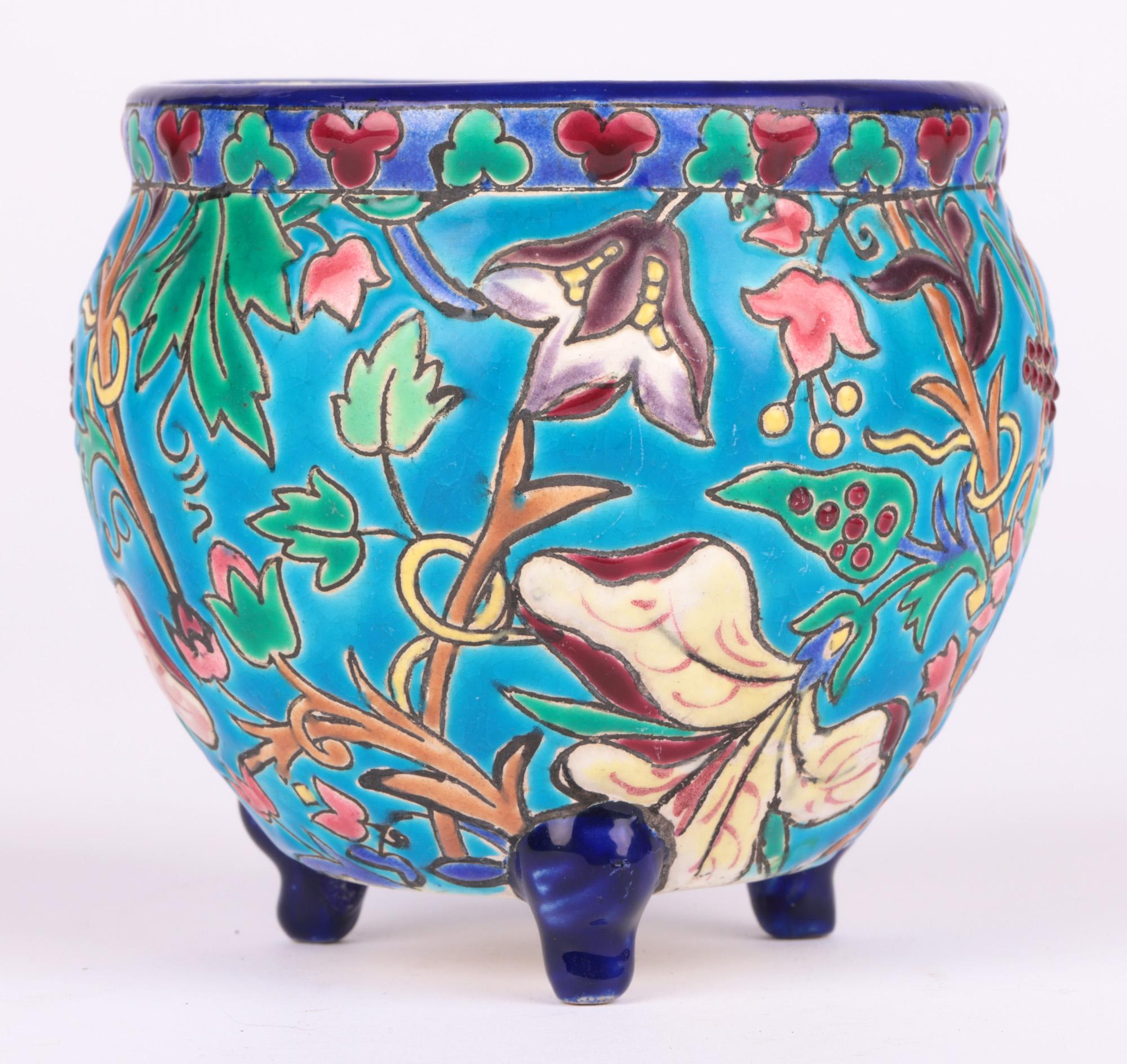 Longwy French Art Deco Majolica Floral Pattern Pottery Vase 8