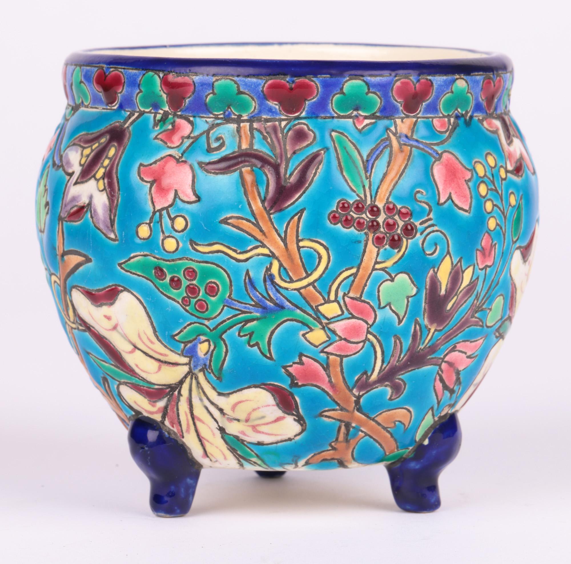 Longwy French Art Deco Majolica Floral Pattern Pottery Vase 10