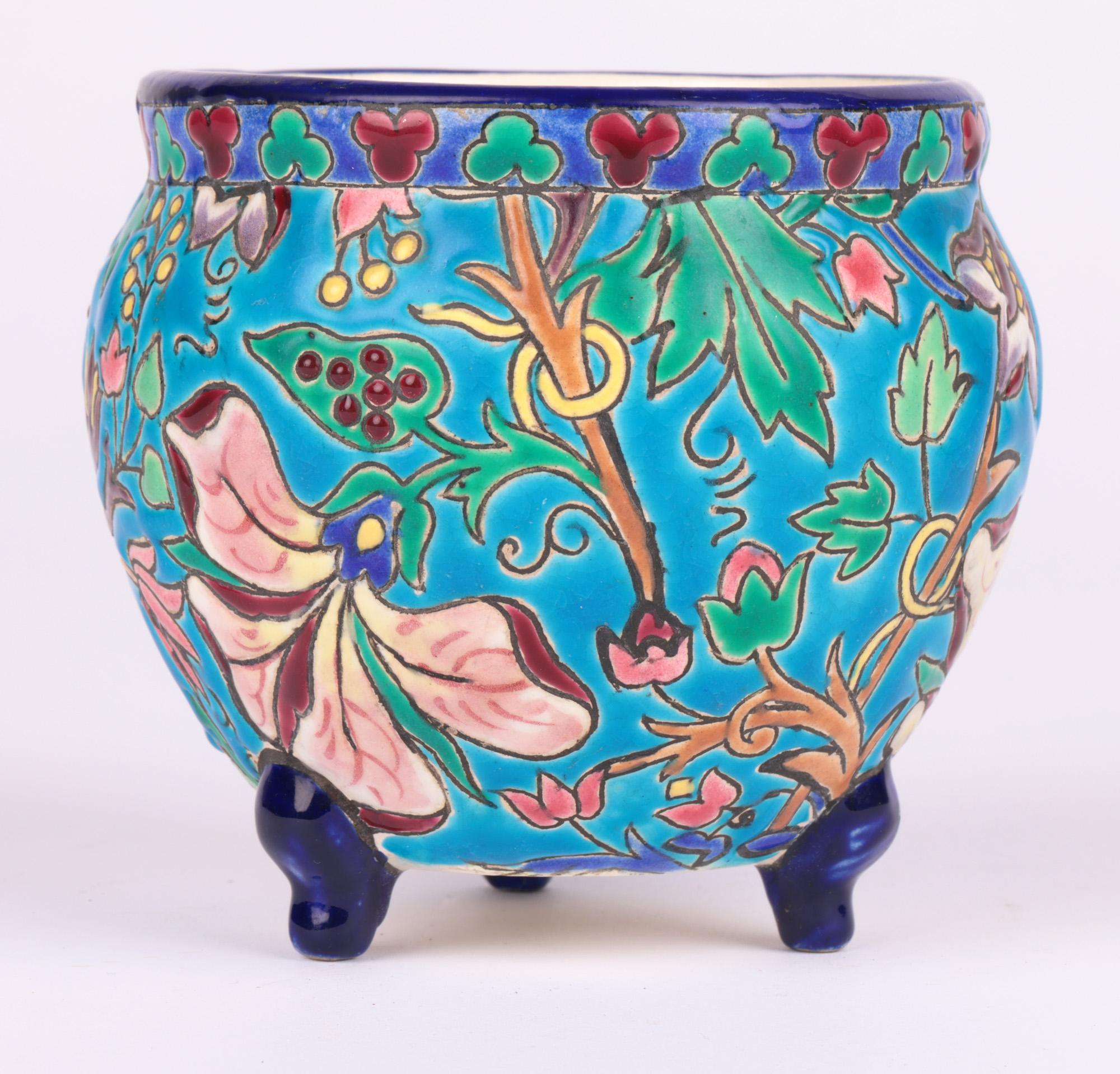 Longwy French Art Deco Majolica Floral Pattern Pottery Vase 12
