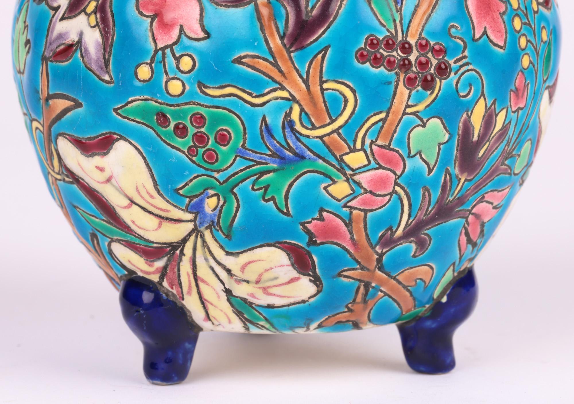 Longwy French Art Deco Majolica Floral Pattern Pottery Vase In Good Condition In Bishop's Stortford, Hertfordshire