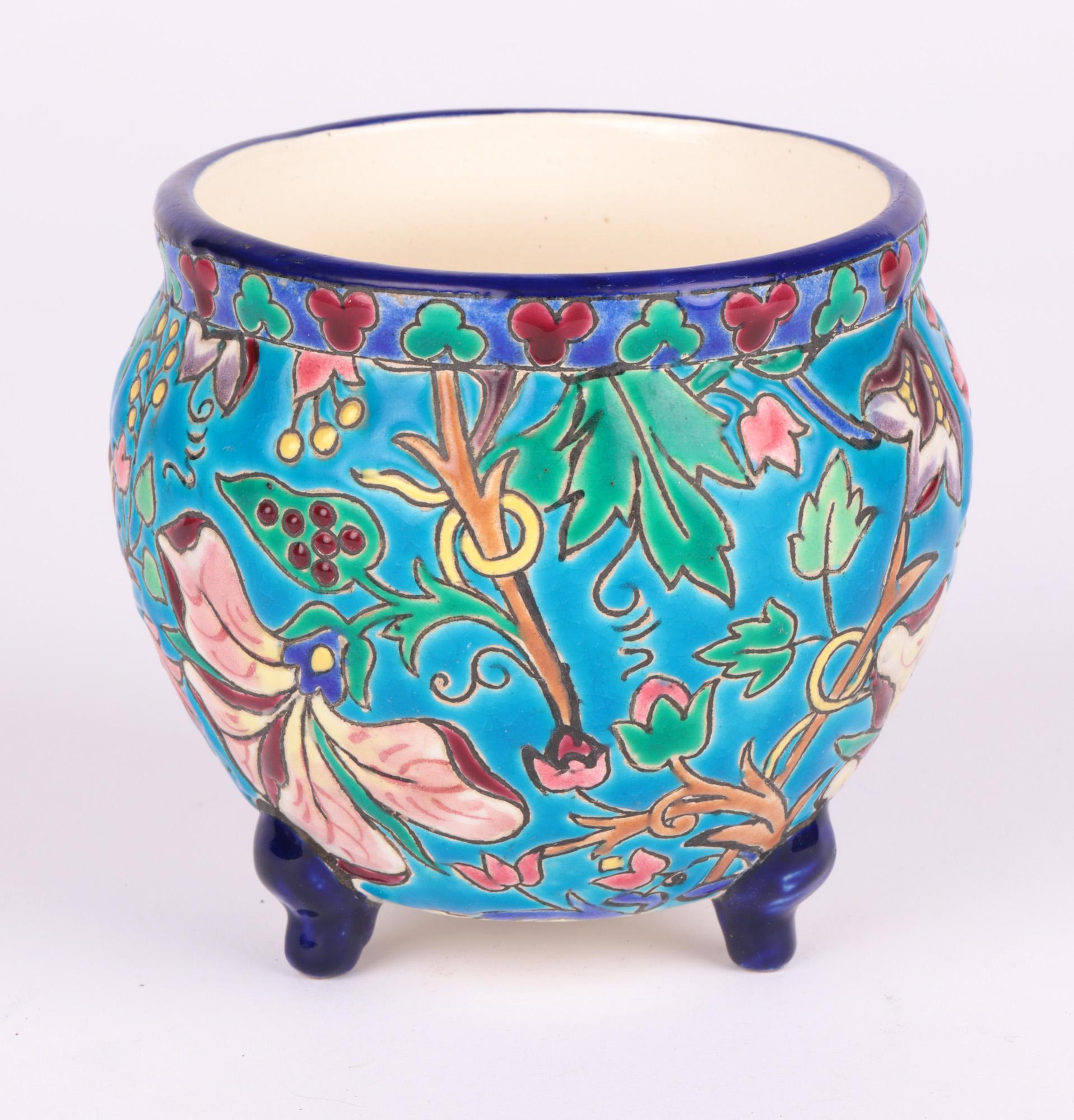 Longwy French Art Deco Majolica Floral Pattern Pottery Vase 2