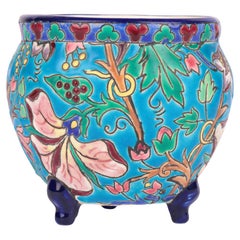 Longwy Französische Art-Déco-Keramikvase mit Blumenmuster aus Majolika
