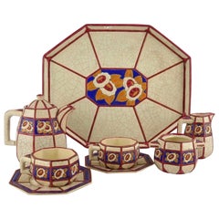 Longwy French Ceramic Cloisonné Art Deco Coffee Tea Suite