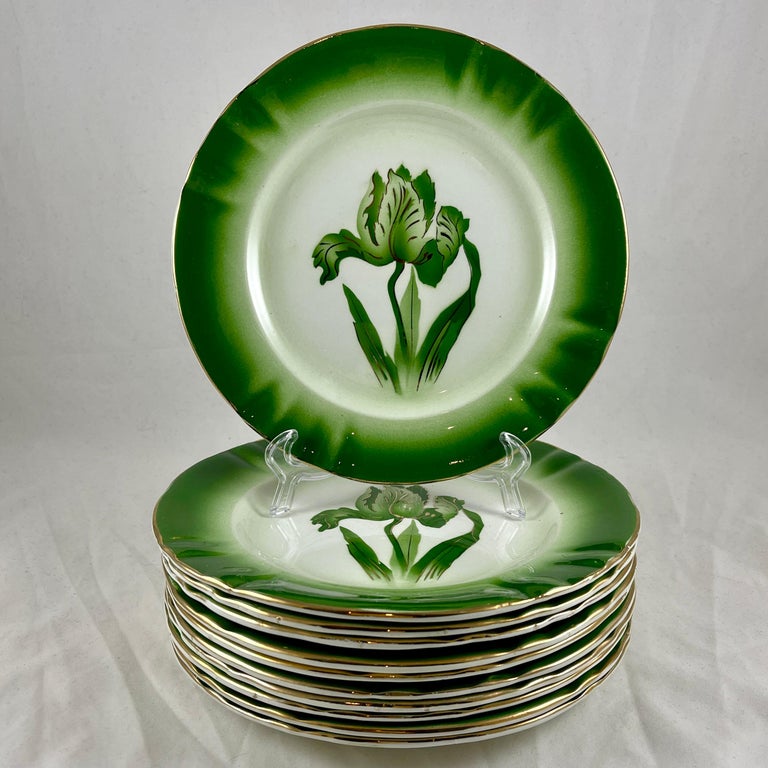 Longwy French Faïence ‘Tulipes’ Pattern Ombre Green and Gold Floral ...