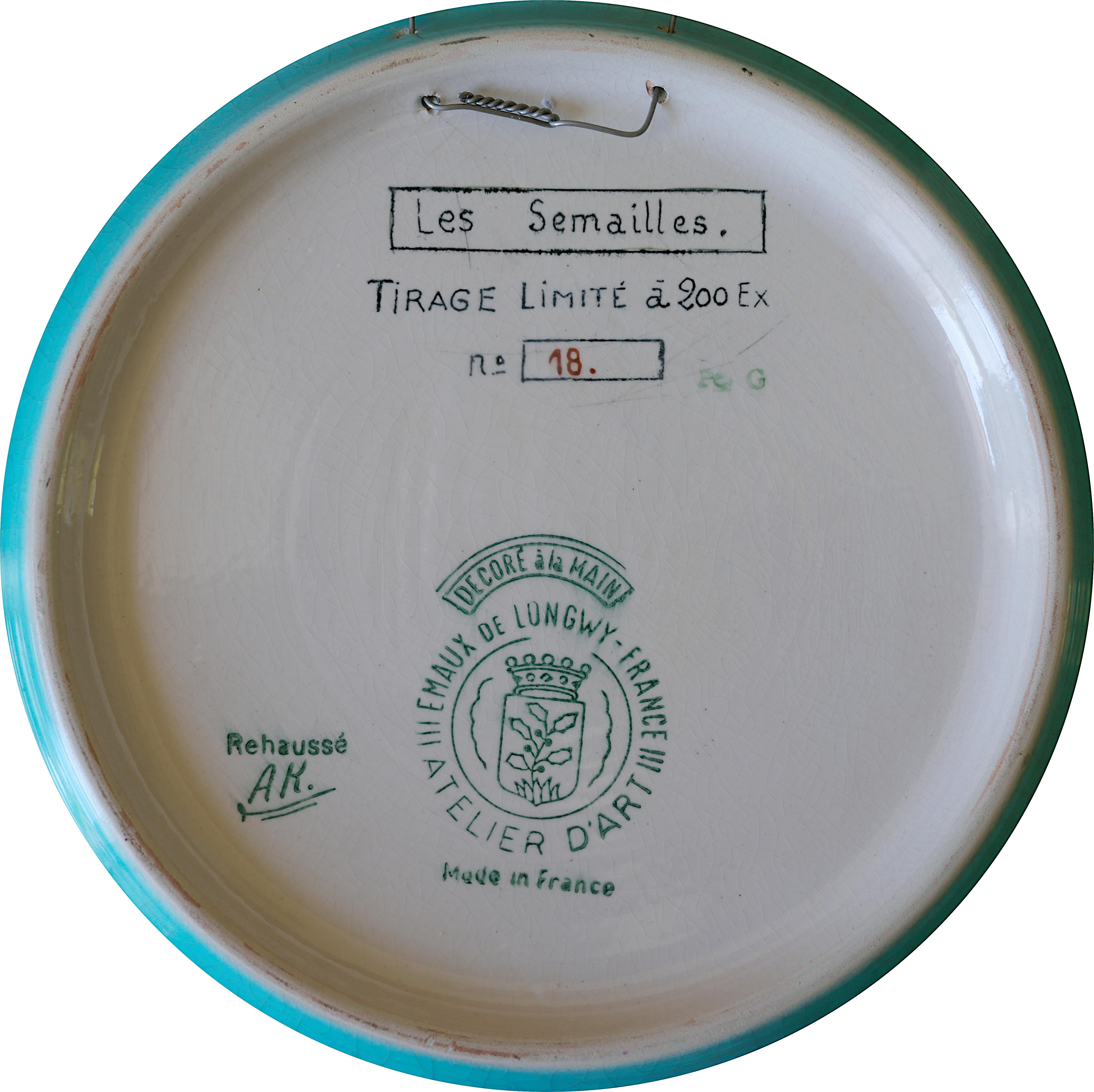 Émaillé Plat mural en céramique émaillée Longwy du milieu du siècle, édition limitée, années 1950 en vente