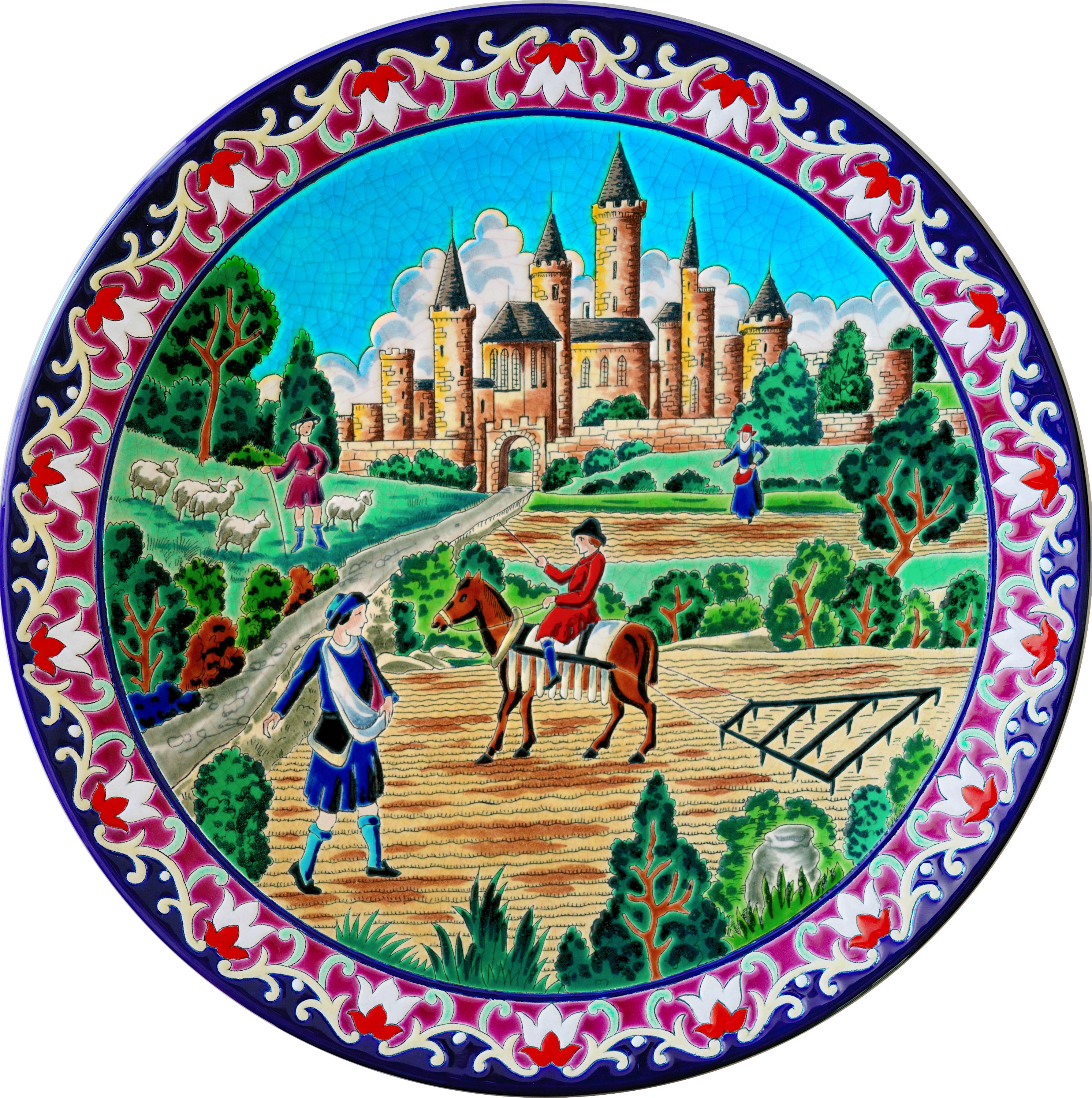 Plat mural en céramique émaillée Longwy du milieu du siècle, édition limitée, années 1950 Excellent état - En vente à Saint-Amans-des-Cots, FR