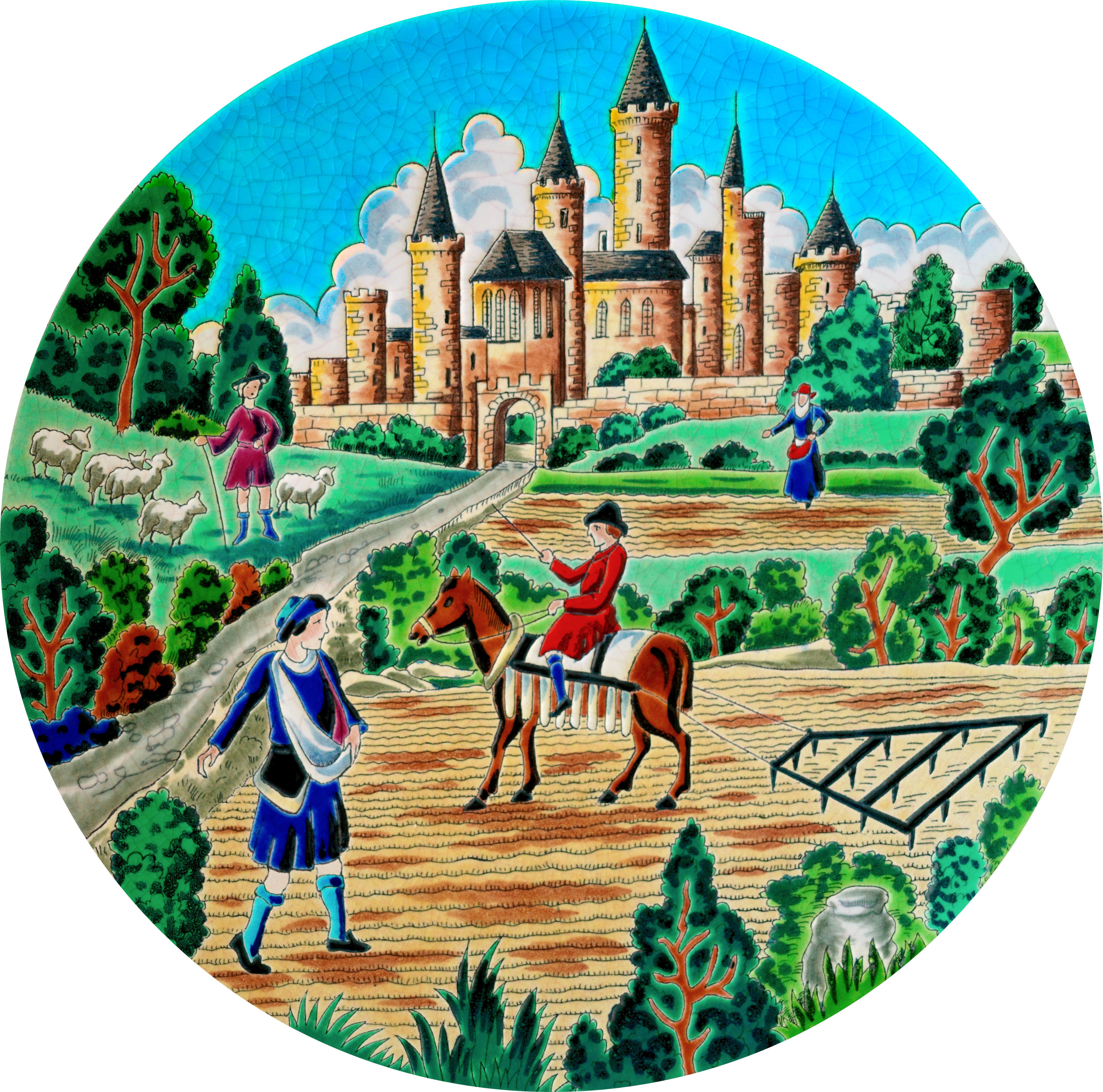 Milieu du XXe siècle Plat mural en céramique émaillée Longwy du milieu du siècle, édition limitée, années 1950 en vente