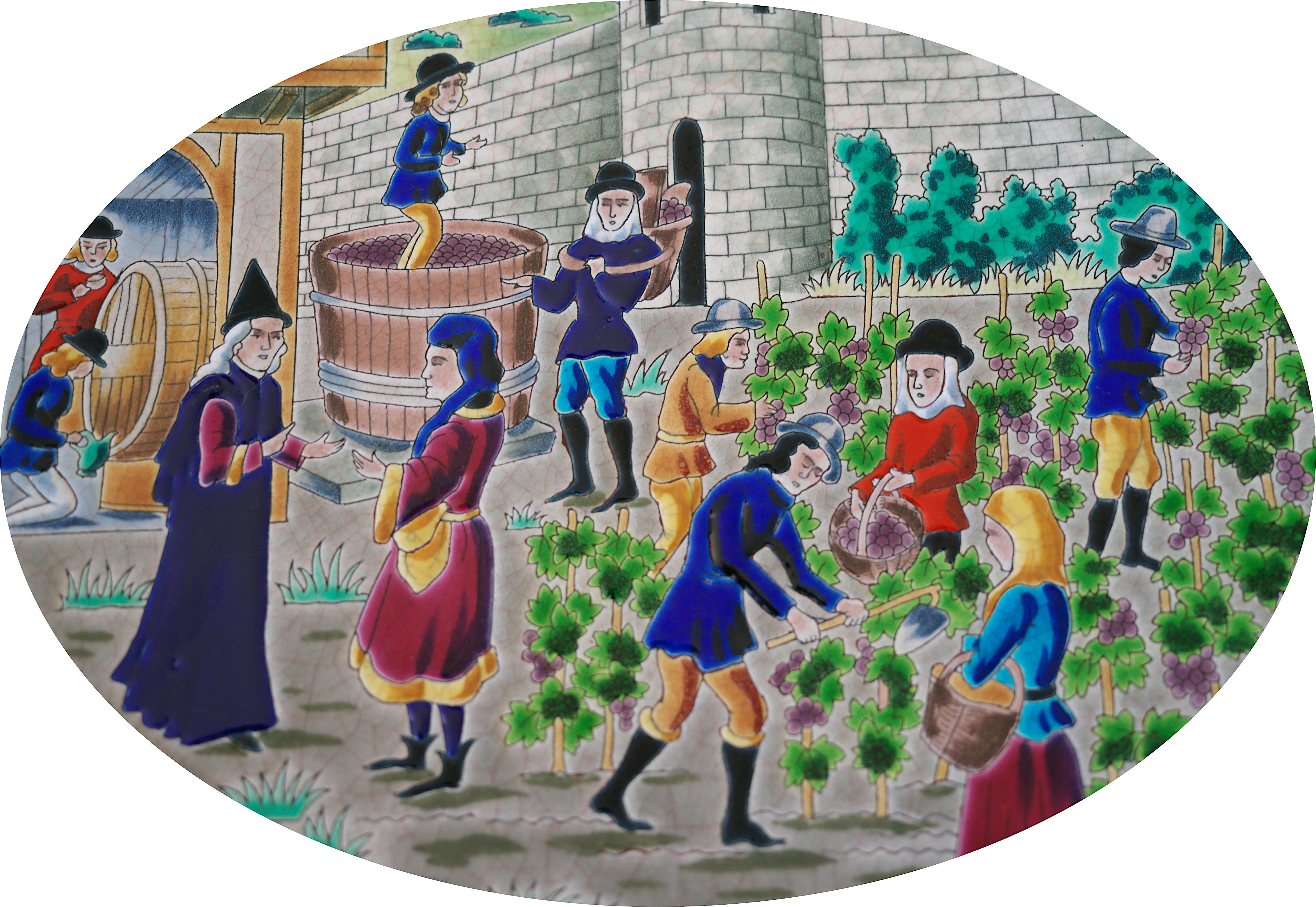Plat mural en céramique émaillée Longwy du milieu du siècle, édition limitée rare, années 1950 Excellent état - En vente à Saint-Amans-des-Cots, FR