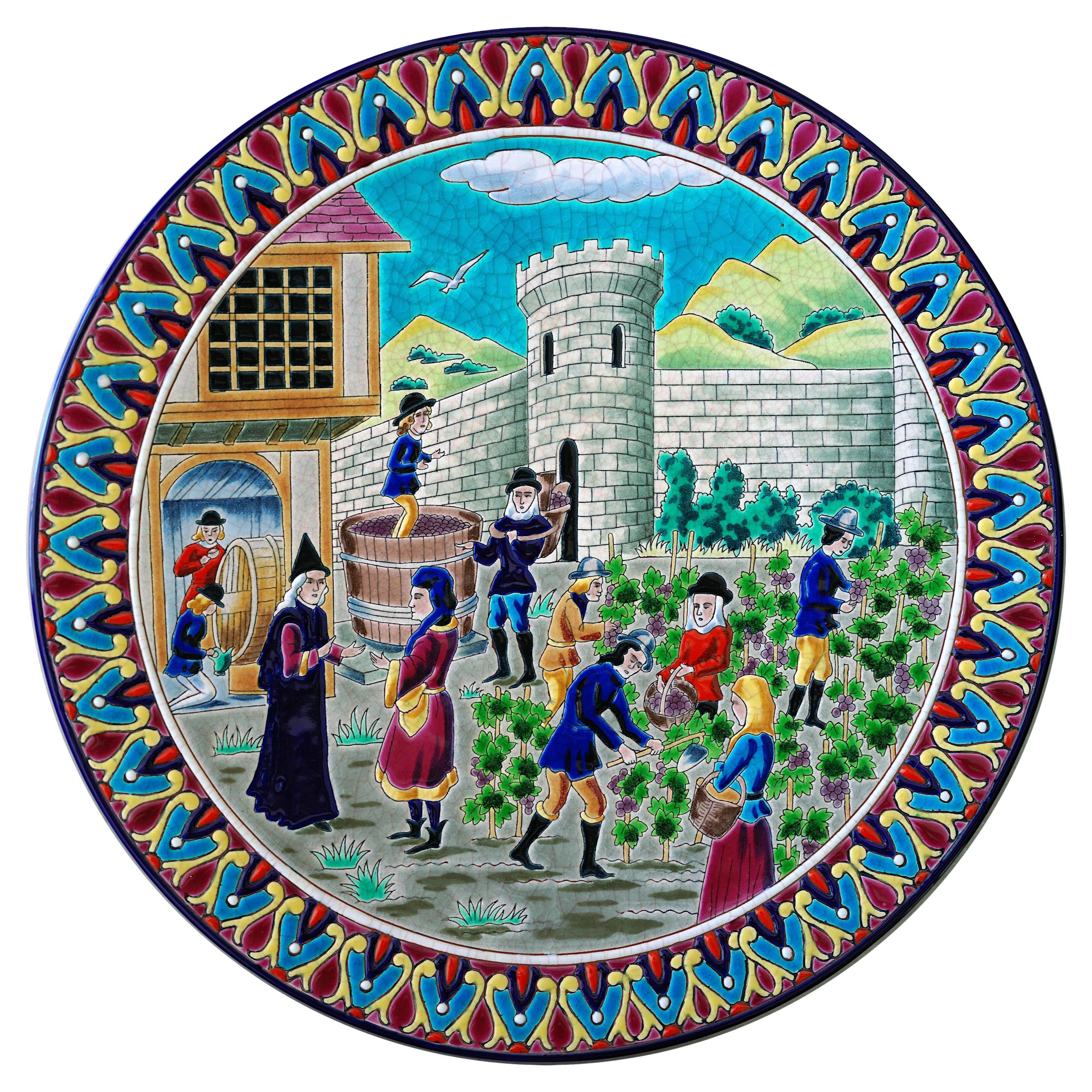Vassoio da parete in ceramica smaltata Longwy, edizione limitata, anni '50