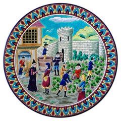 Longwy Mid-Century Enameled Ceramic Wall Platter, Rare Limited Edition, 1950s