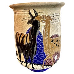 Vintage Longwy Primavera Art Deco Cloisonné Vase Alpaca and Bird