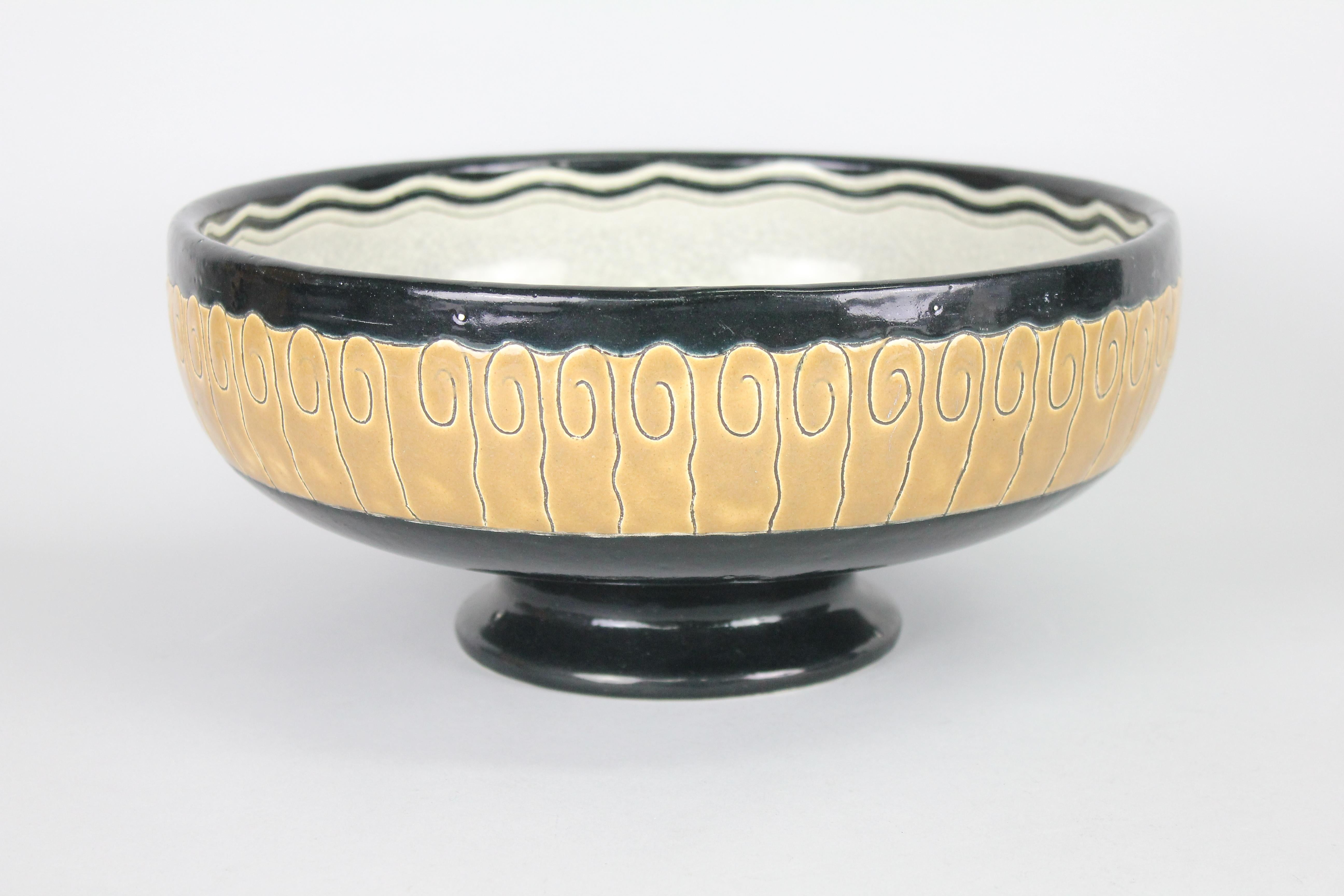 Longwy Primavera French Art Deco Footed Bowl, 1920s For Sale 5