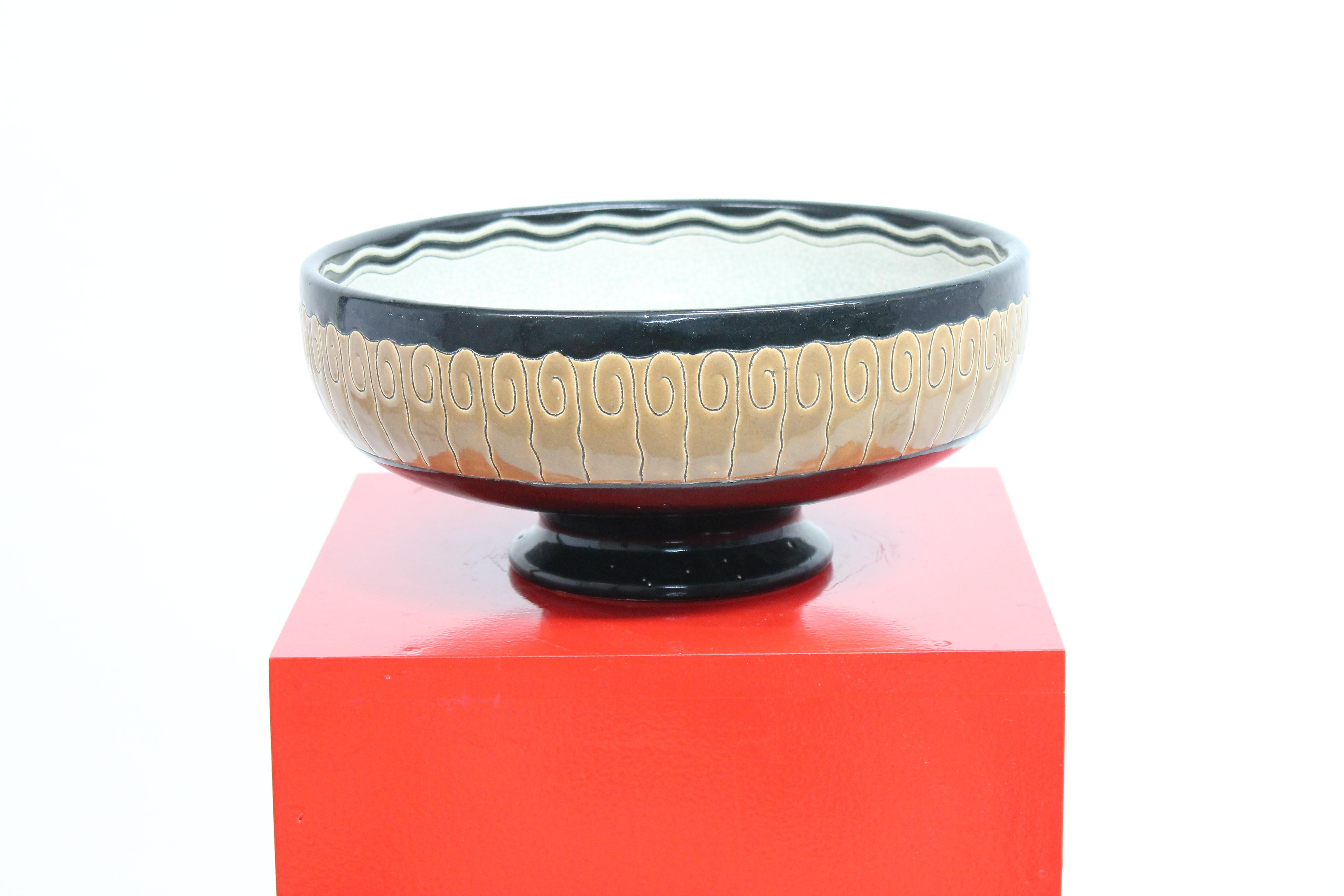 Longwy Primavera French Art Deco Footed Bowl, 1920s For Sale 8