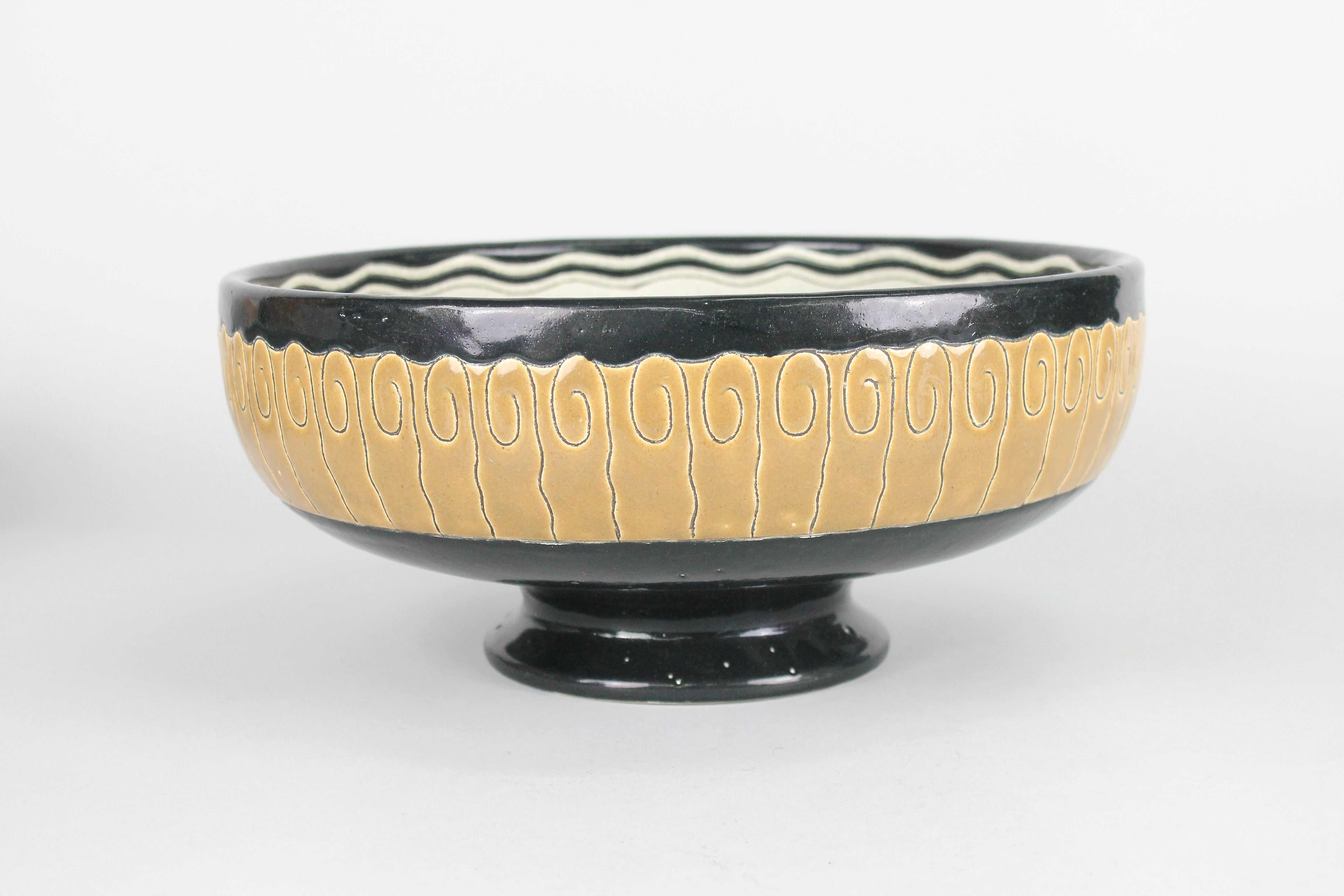 Longwy Primavera French Art Deco Footed Bowl, 1920s For Sale 1