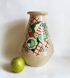 Longwy Primavera Sigismond Olesiewicz French Art Deco Cubist Ceramic Vase
