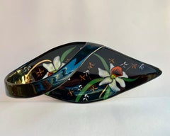 Longwy Serving Fruit Bowl Hand Painted Floral Dish Glazed Ceramic France