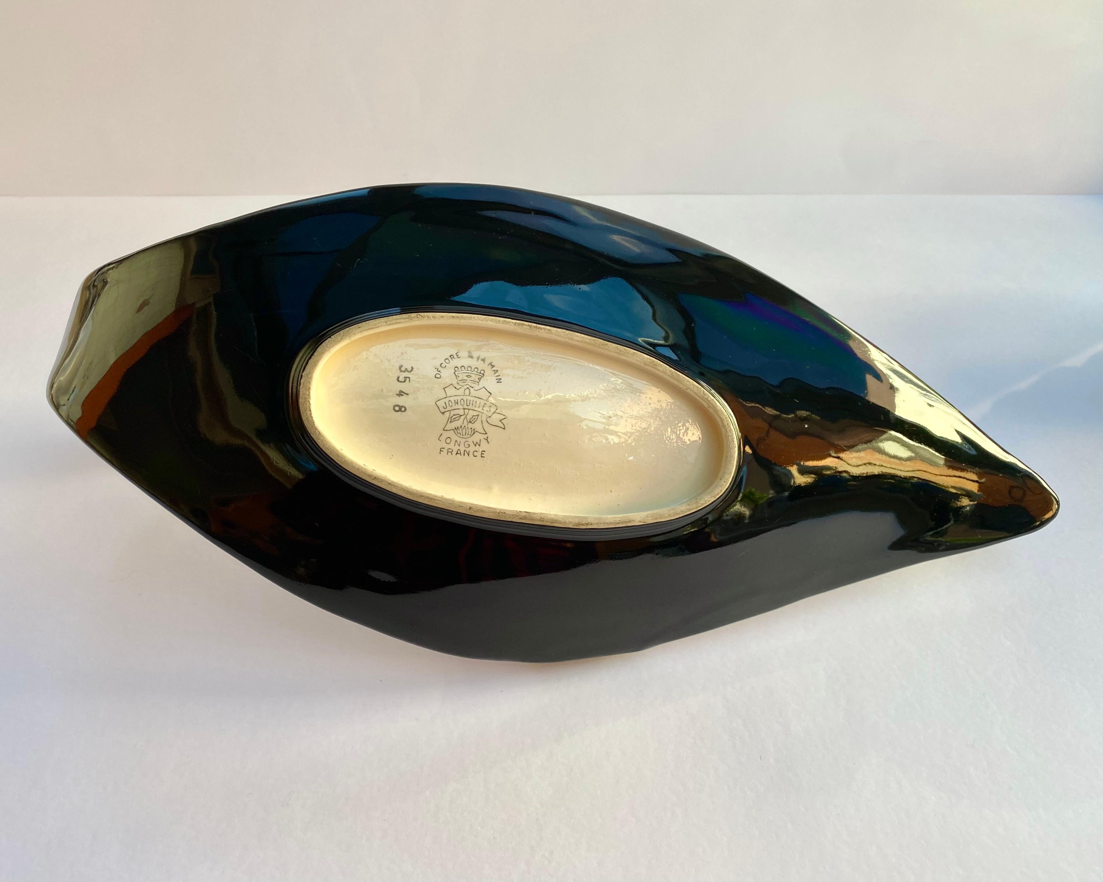 Longwy Servier-Obstschale, handbemalte, geblümte Schale, glasierte Keramik, Frankreich (Französisch) im Angebot