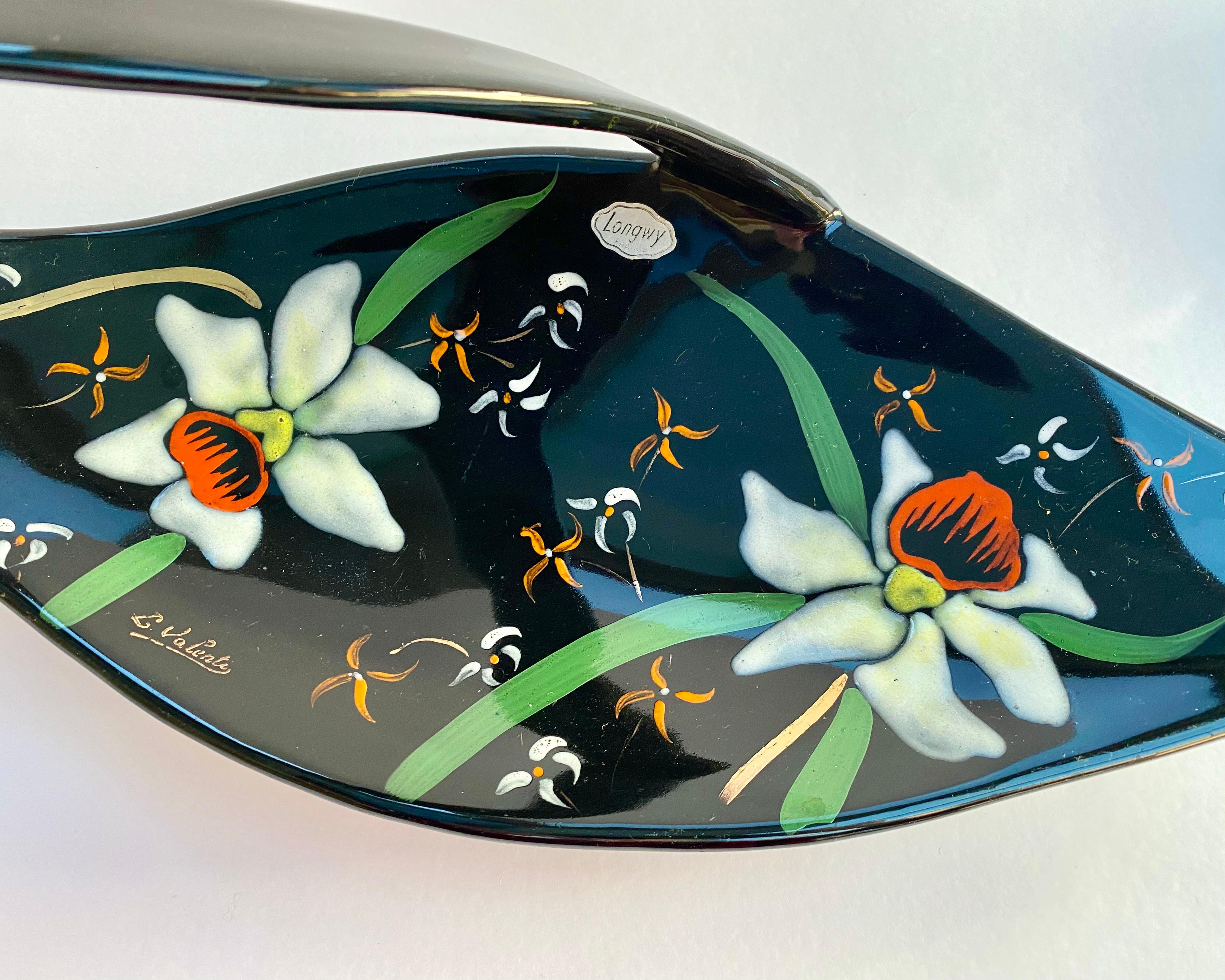 Longwy Serving Fruit Bowl Hand Painted Floral Dish Glazed Ceramic France For Sale 3